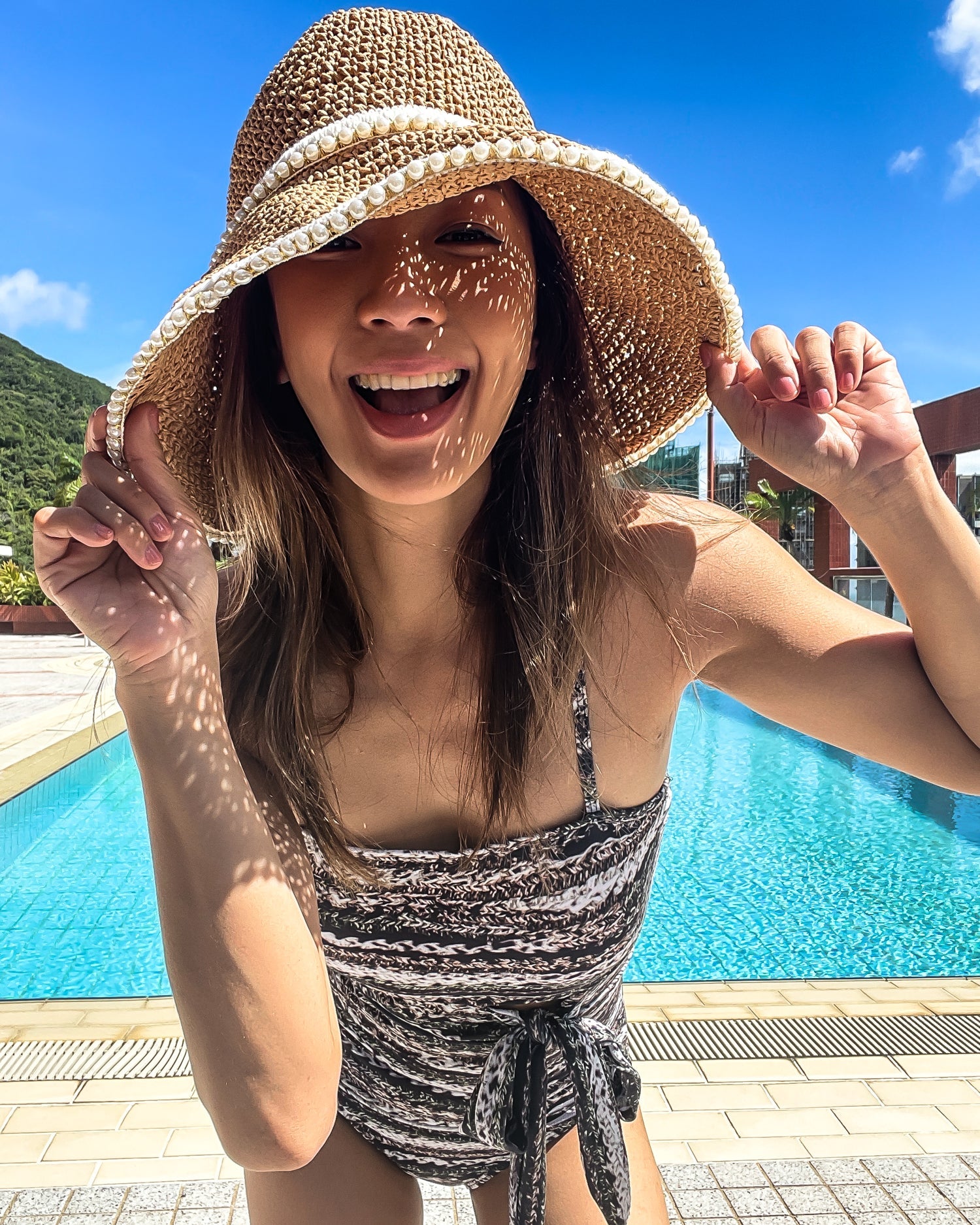 beige & pearls hem straw fadora hat *pre-order*