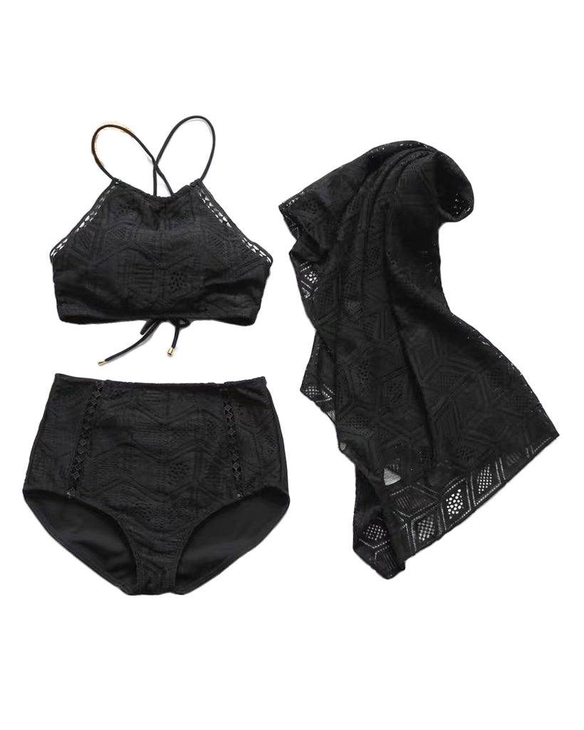 black halter neck lace & cover up bikini *pre-order*