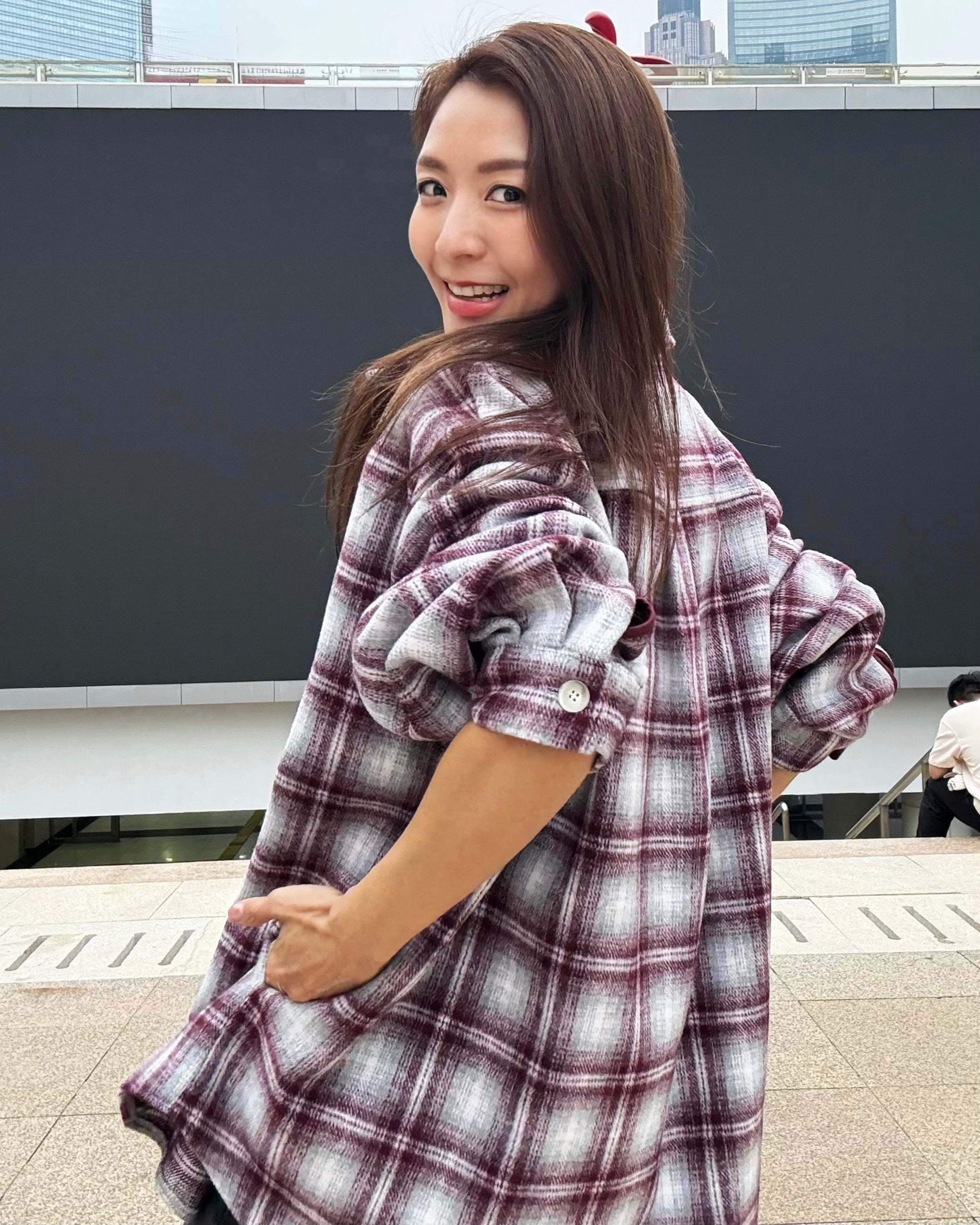 burgundy & ivory checker wool shirt