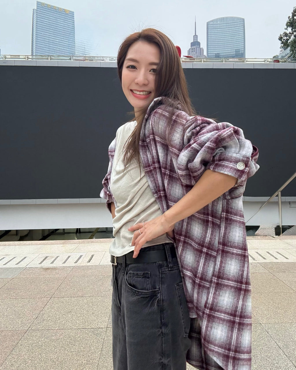 burgundy & ivory checker wool shirt