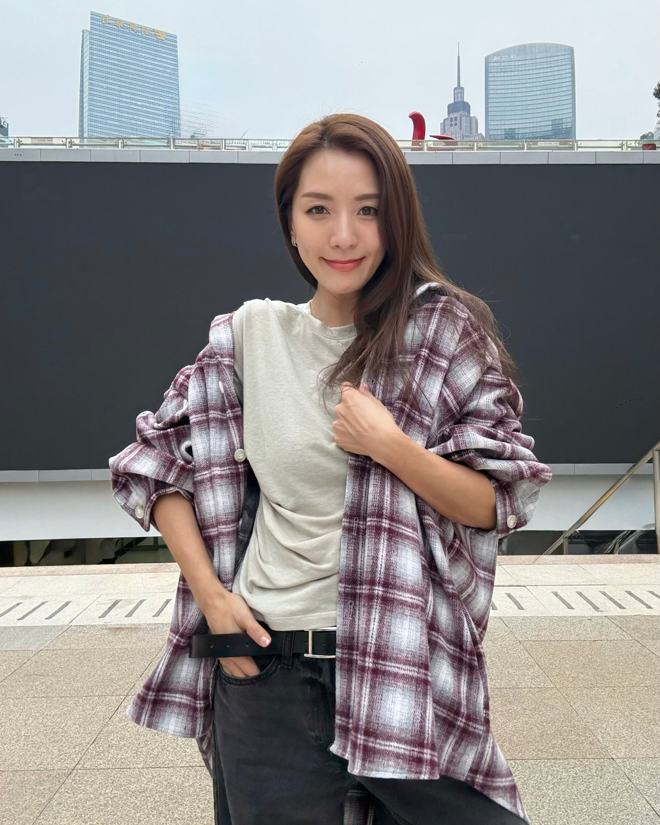 burgundy & ivory checker wool shirt