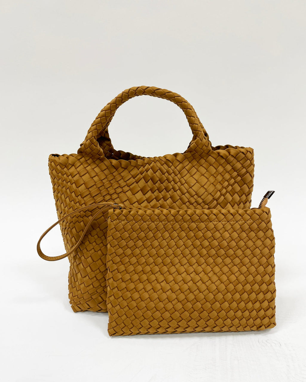 beige woven tote bag with pouch *pre-order*
