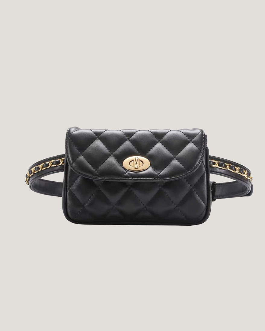 black PU leather quilted chain belt bag *pre-order*