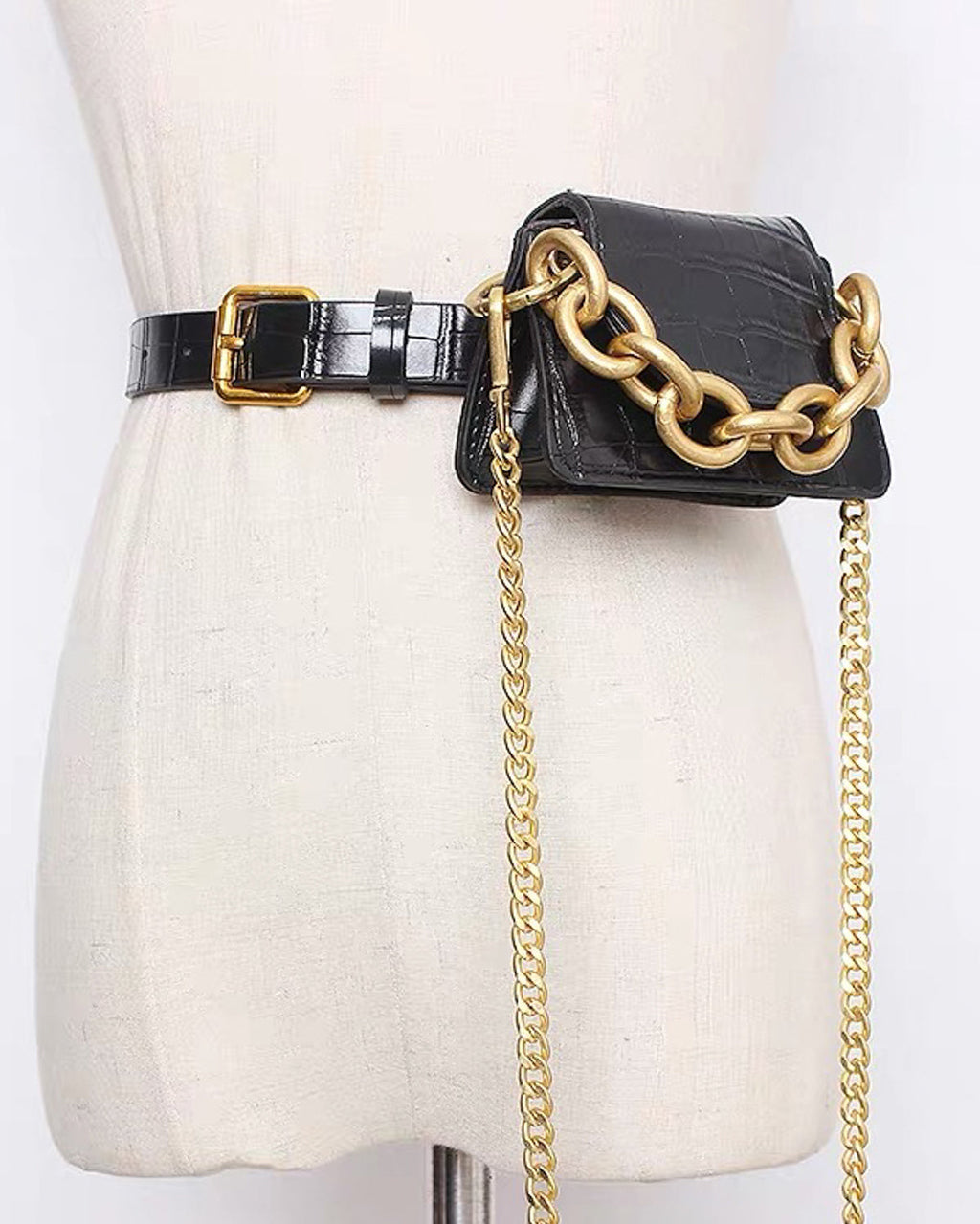 black PU croc leather waist / crossbody chain bag *pre-order*
