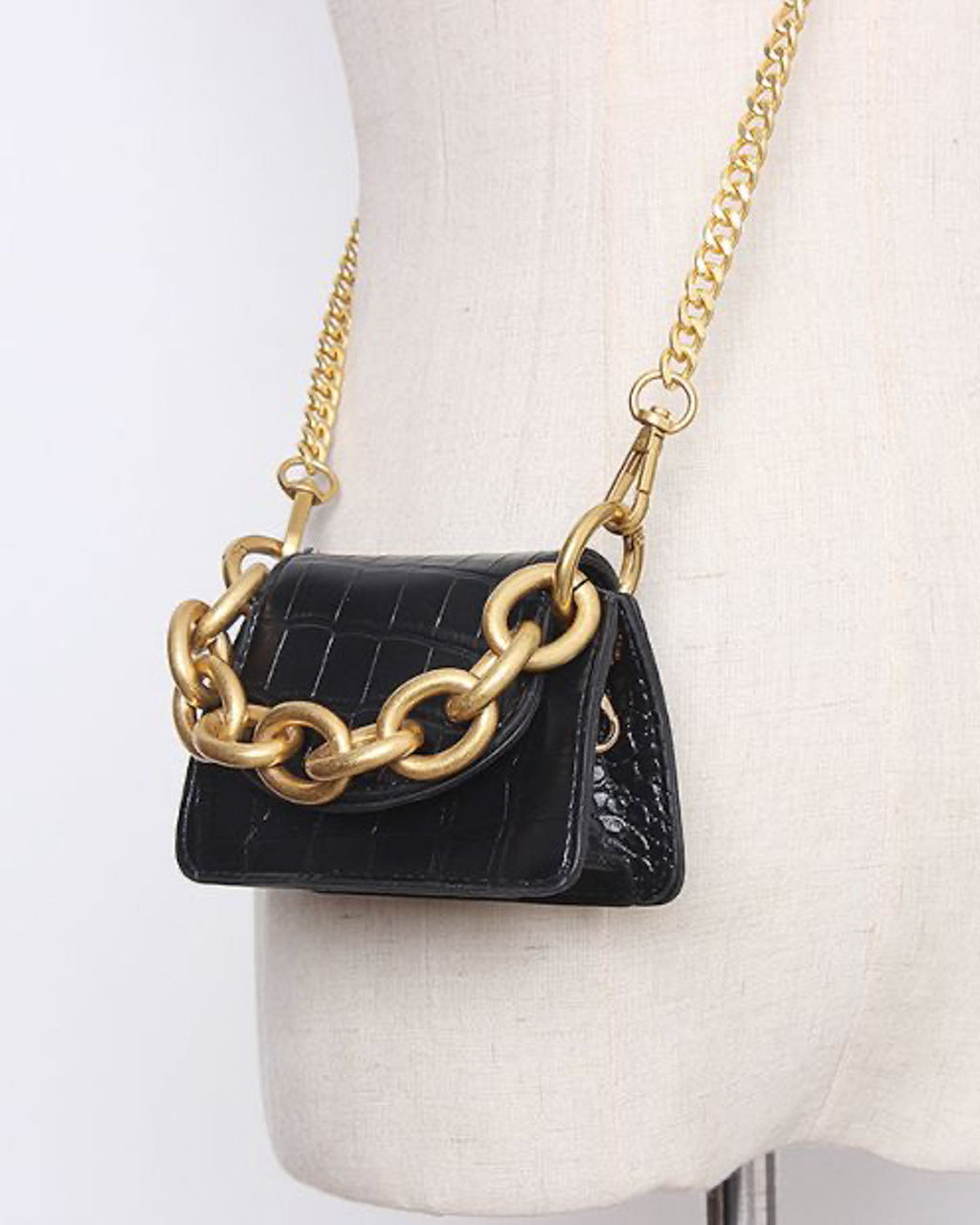 black PU croc leather waist / crossbody chain bag *pre-order*