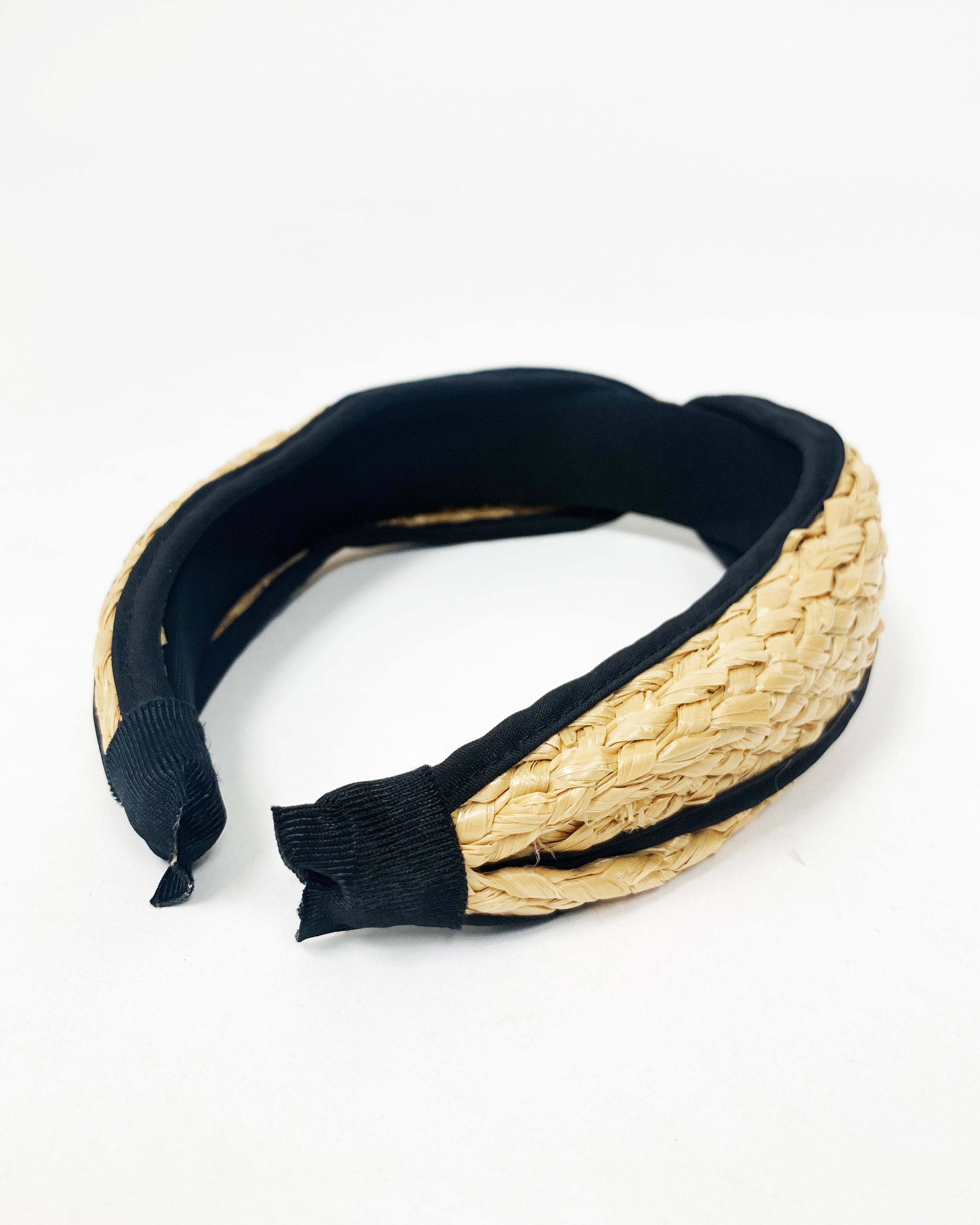 beige straw with black trim twisted headband *pre-order*