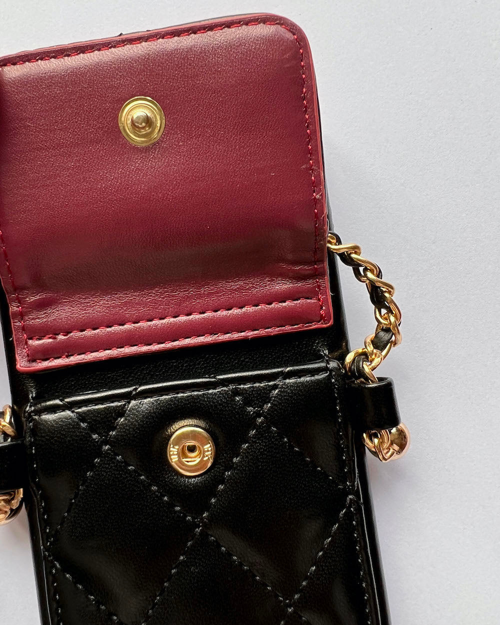 black PU leather quilted pocket cross body chain phone case *pre-order*