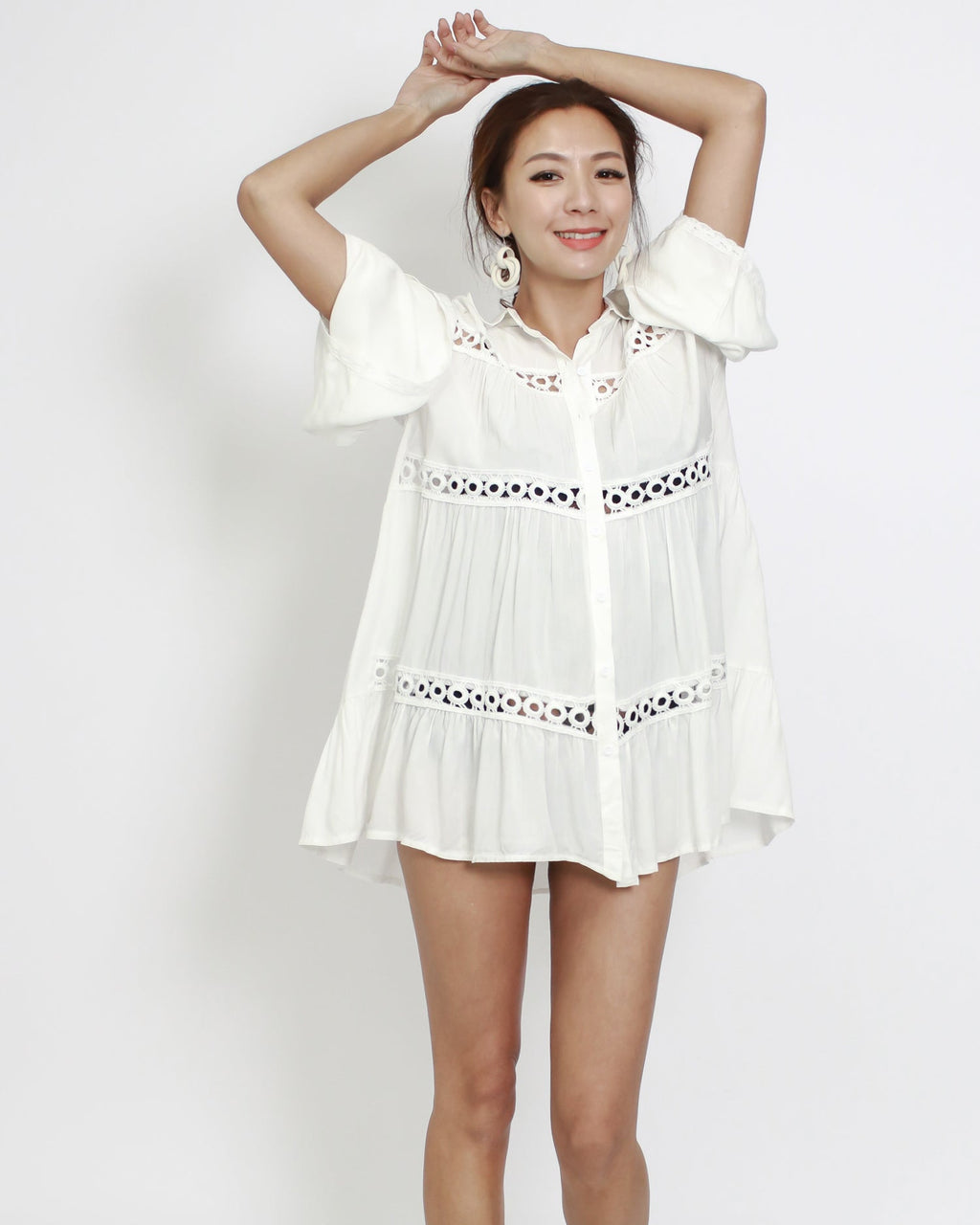 ivory crochet cover up shirt *pre-order