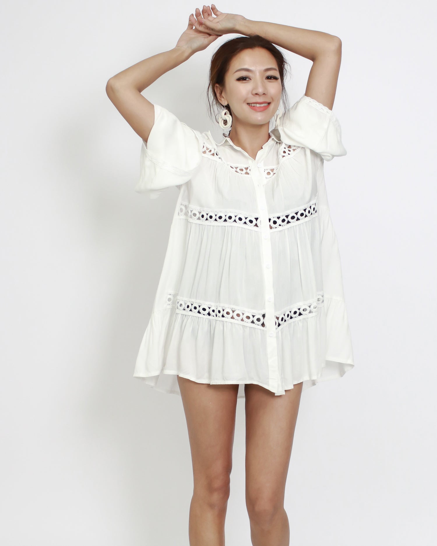 ivory crochet cover up shirt *pre-order