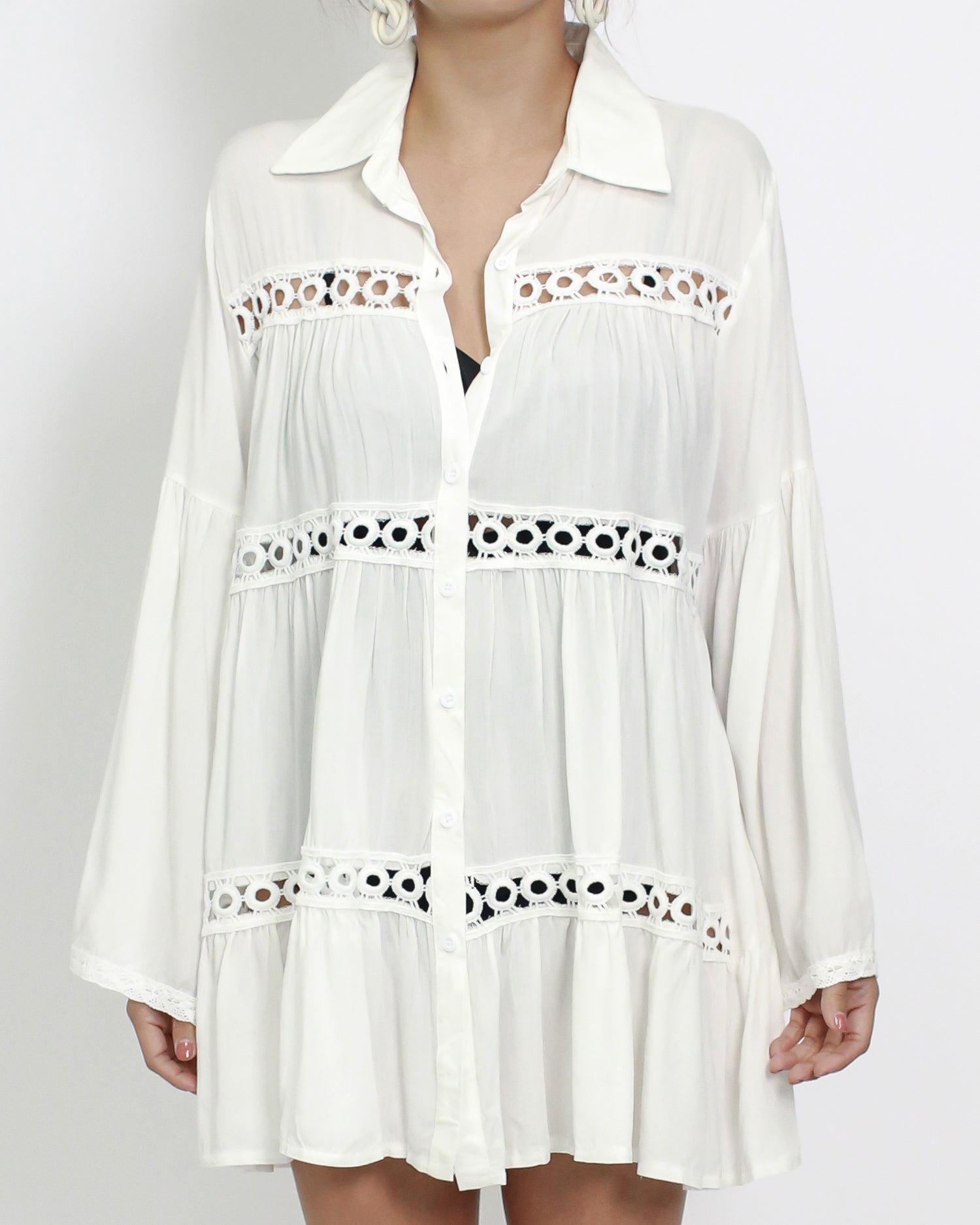 ivory crochet cover up shirt *pre-order