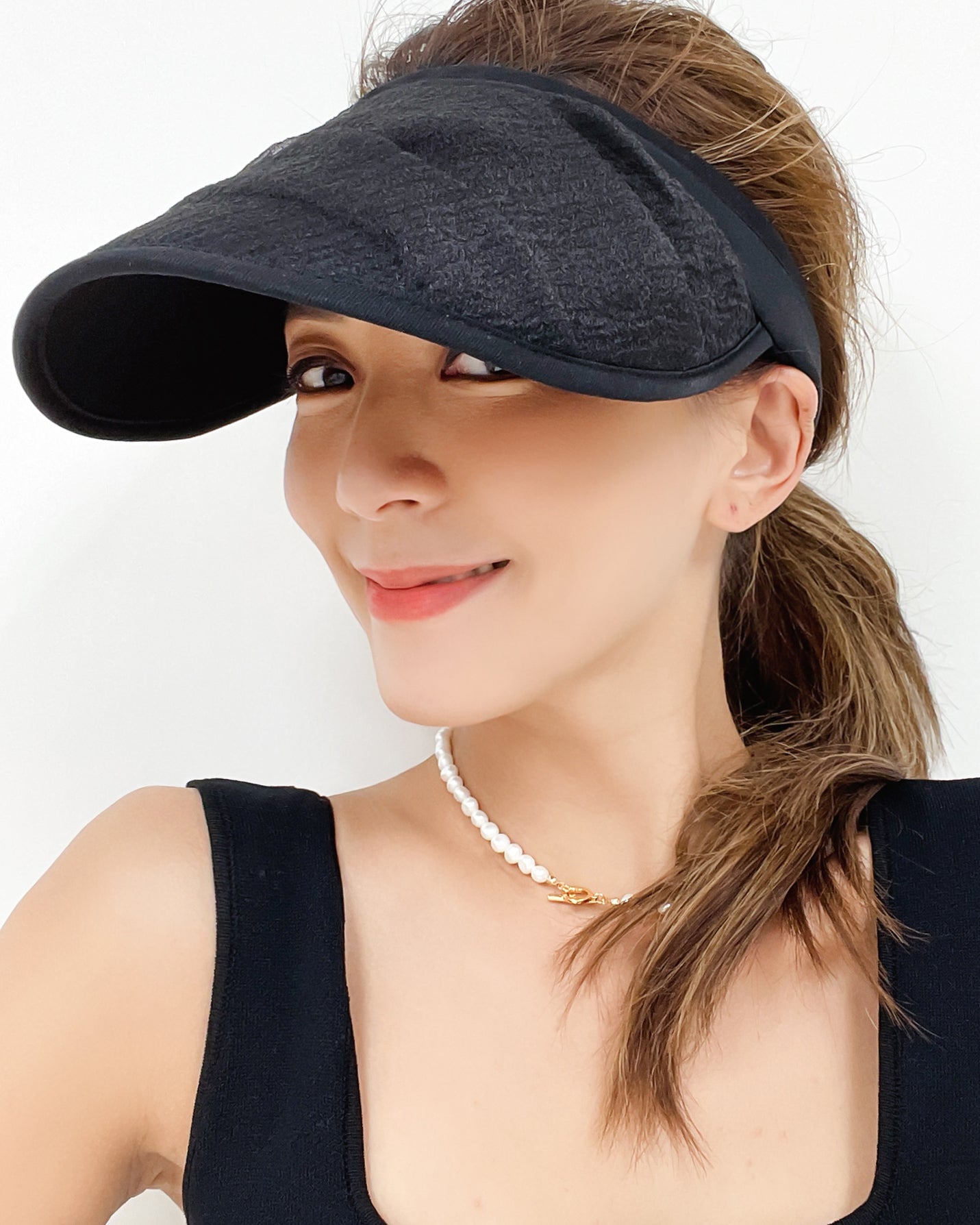 black organza visor hat