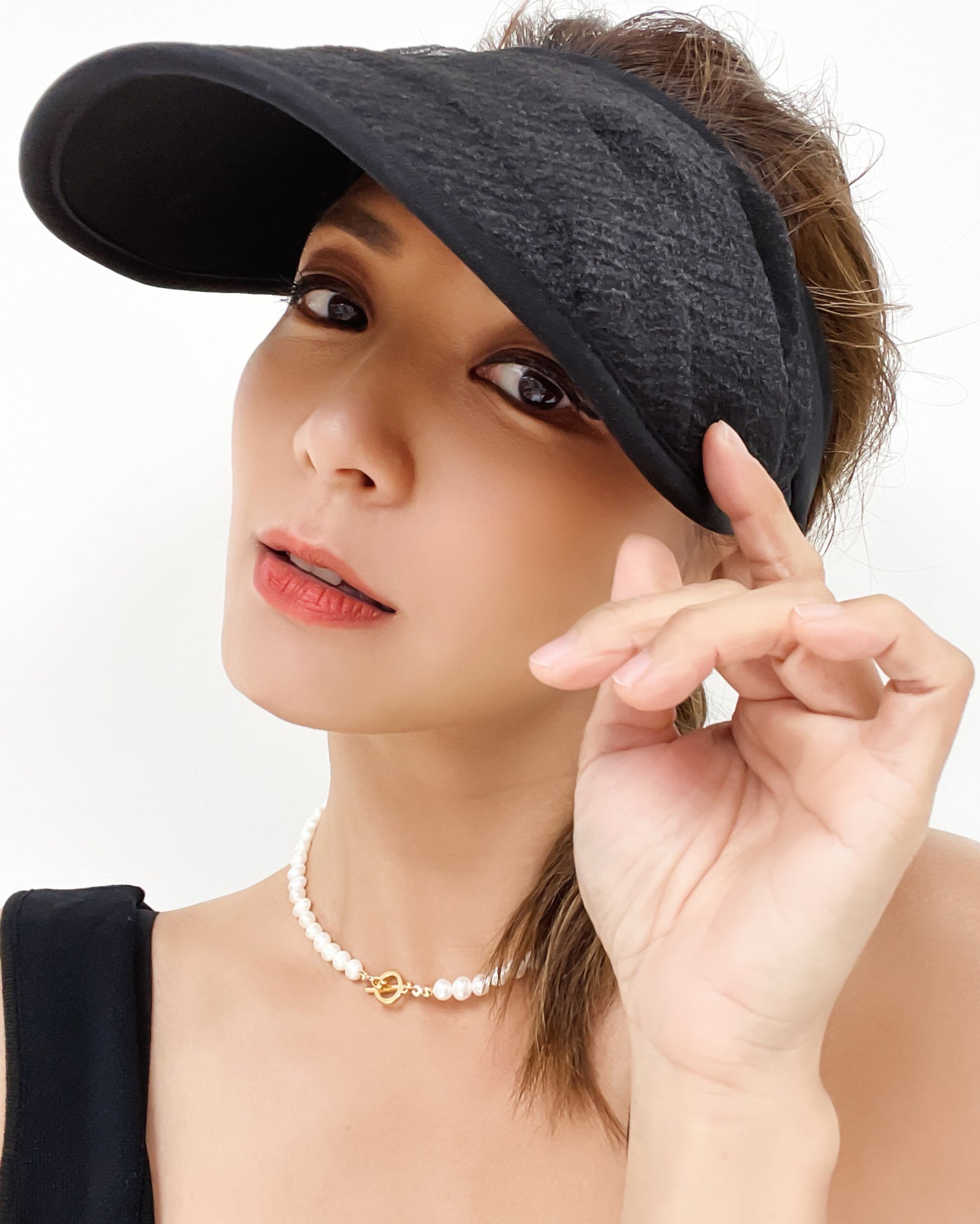 black organza visor hat