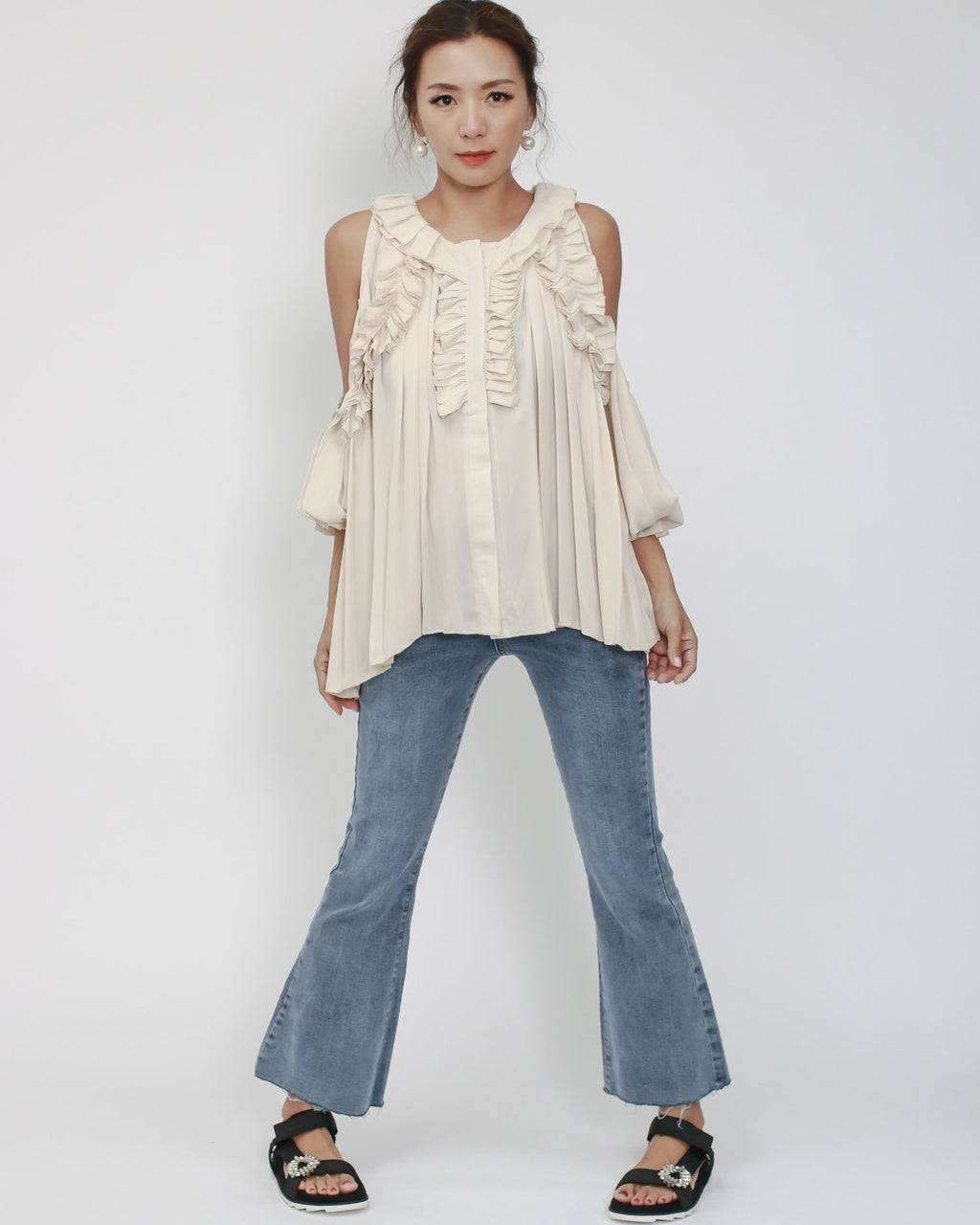 denim cropped flare jeans *pre-order*