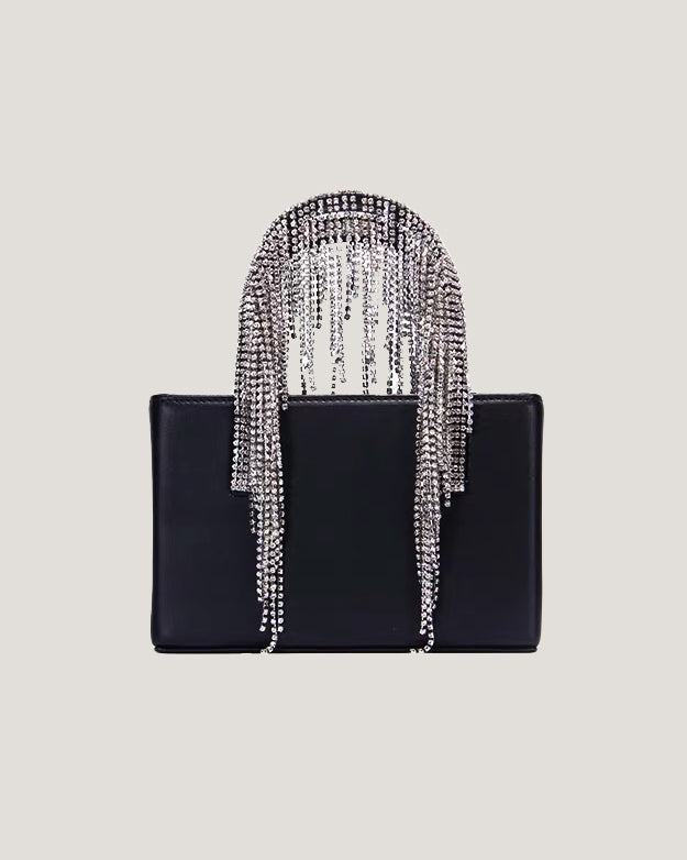 black PU leather & diamonds chains bag *pre-order*