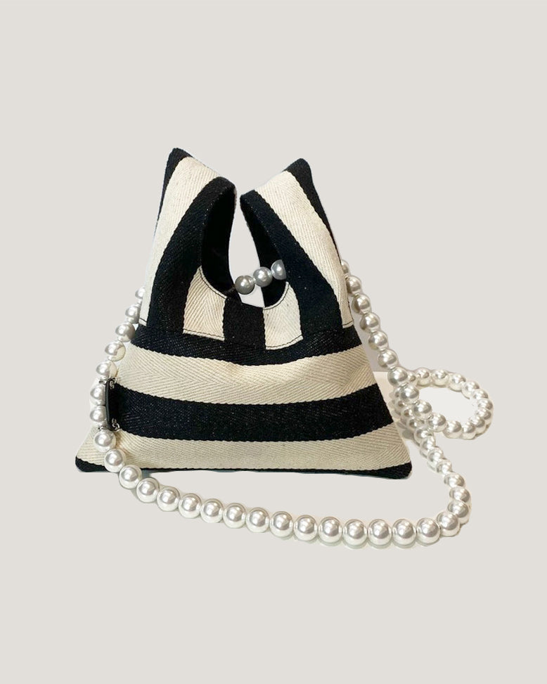ivory & black with pearls chain bag *pre-order*