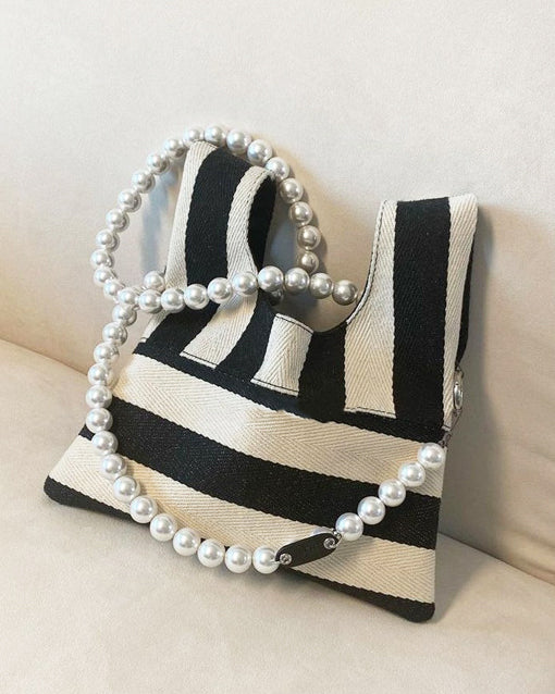 ivory & black with pearls chain bag *pre-order*