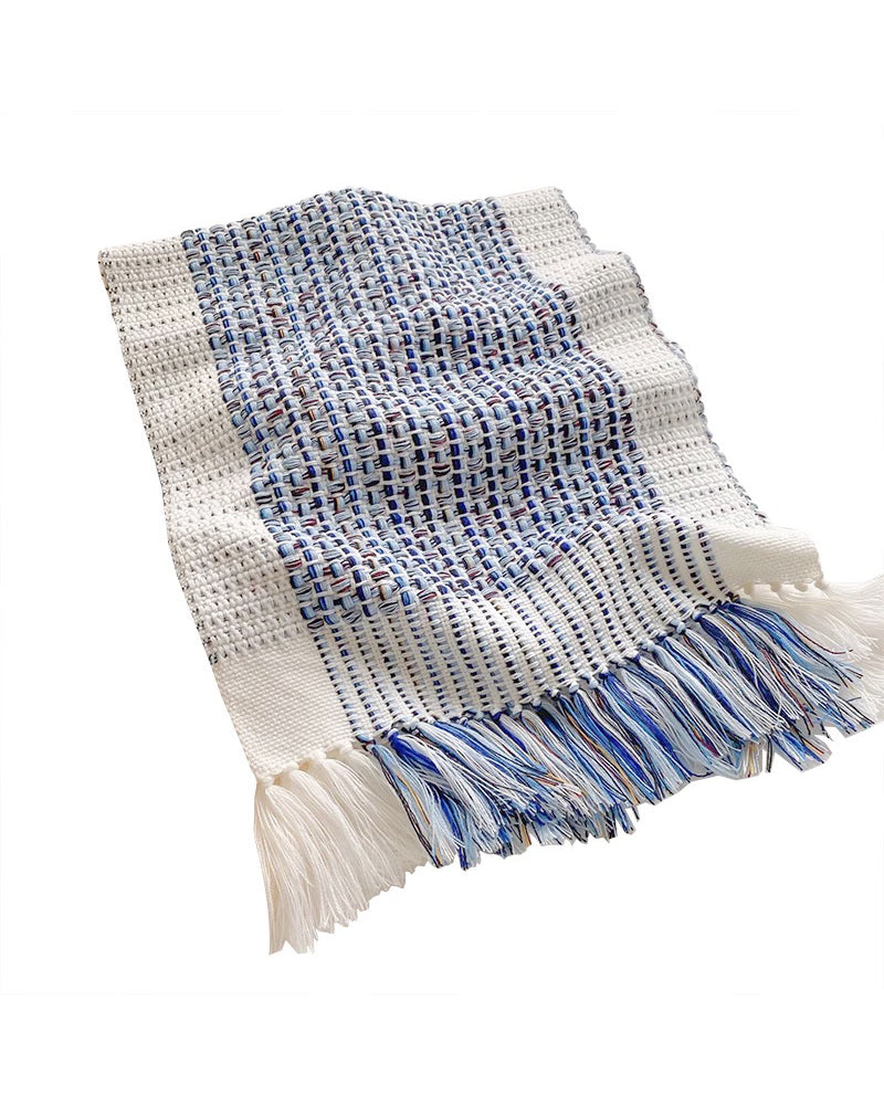 blue & ivory tassels knitted scarf *pre-order*