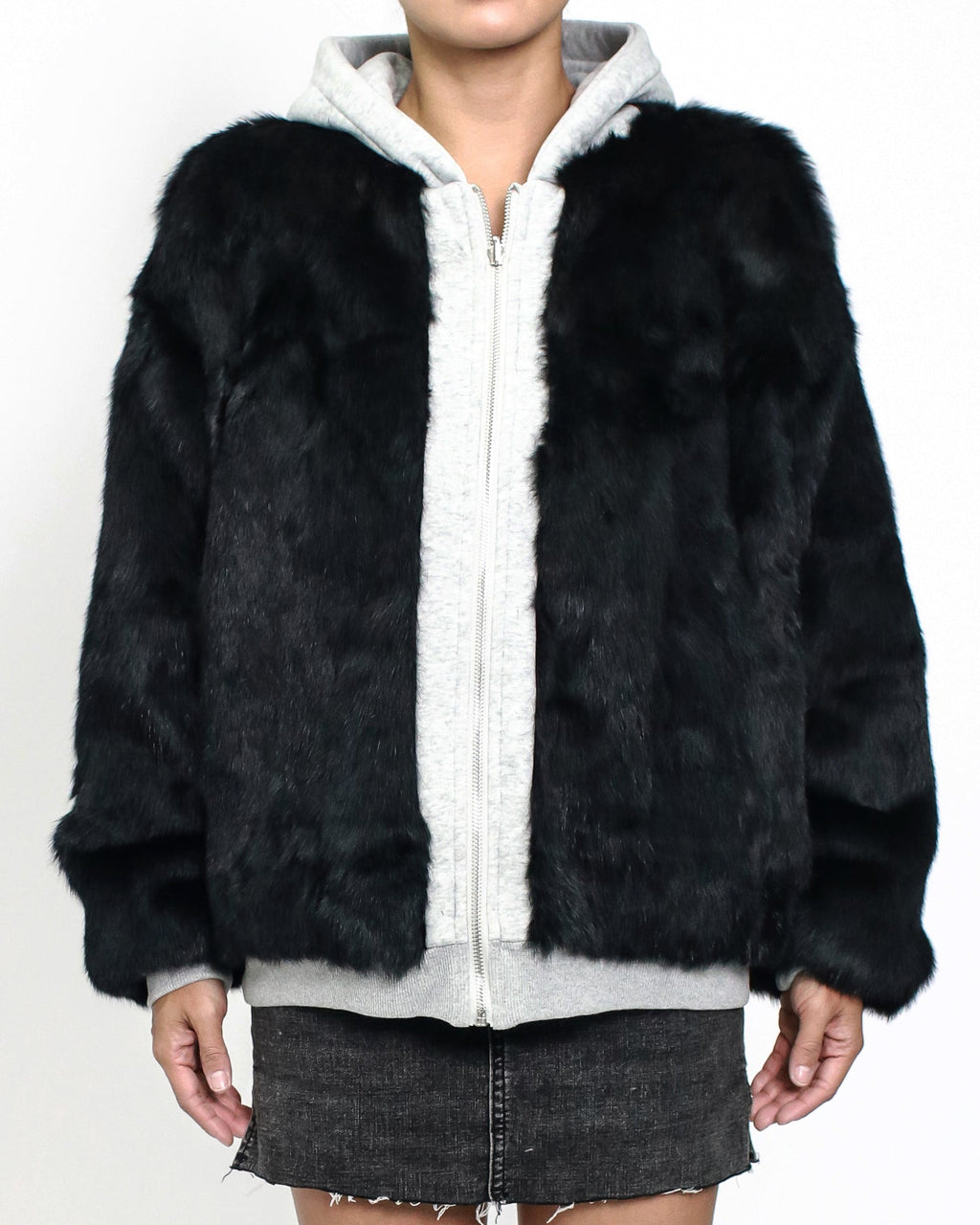 grey & black furry hoodie sweatshirt quilted jacket *pre-order*