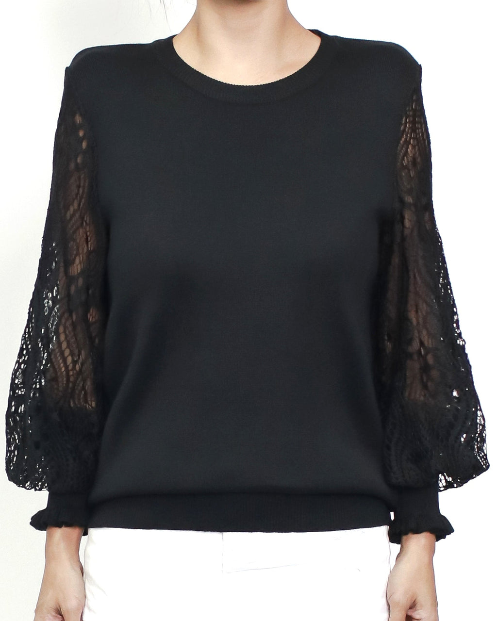 black crochet sleeves knitted top *pre-order*