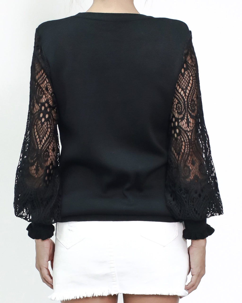 black crochet sleeves knitted top *pre-order*