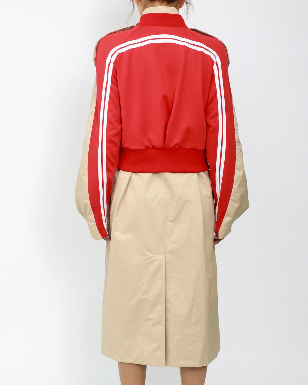 camel with red sporty contrast longline jacket *pre-order*