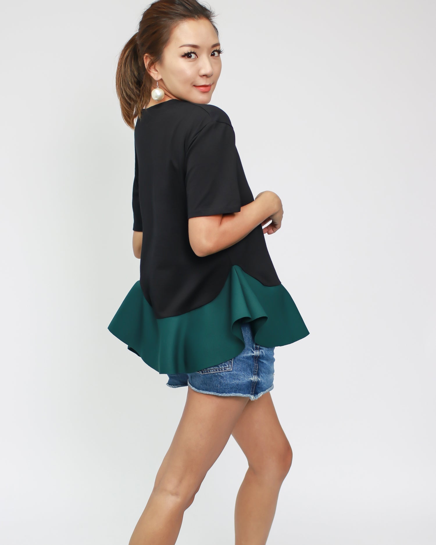 black & green neoprene frill tee *pre-order*