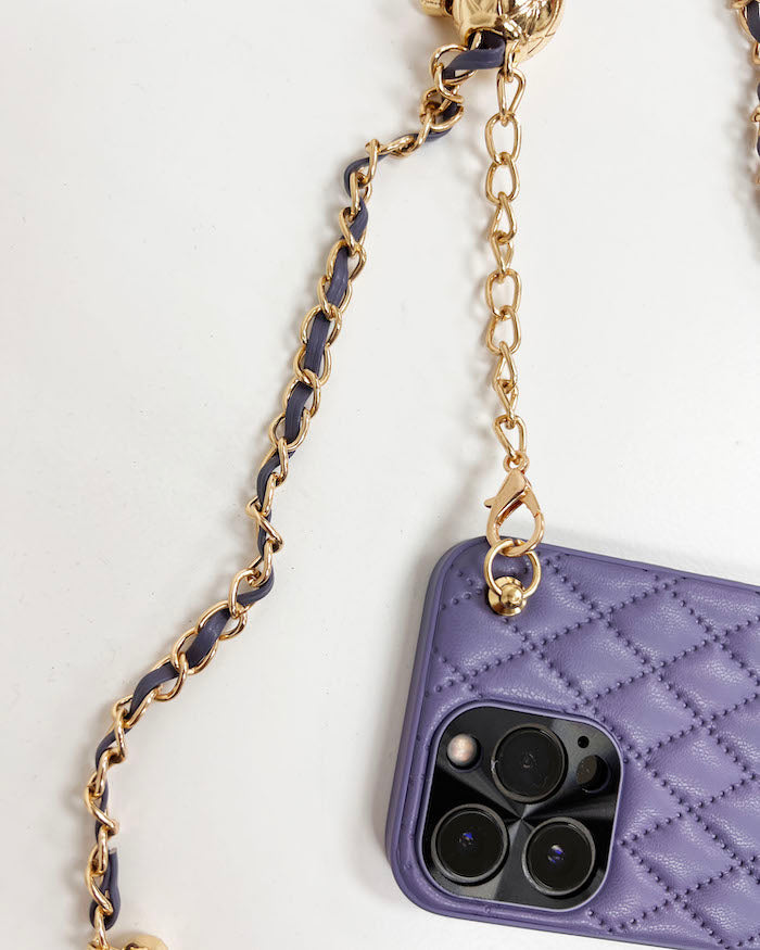 lilac quilted PU leather chain phone case *pre-order*