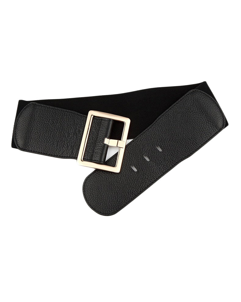 black soft leather stretch back gold buckle wide belt *pre-order*