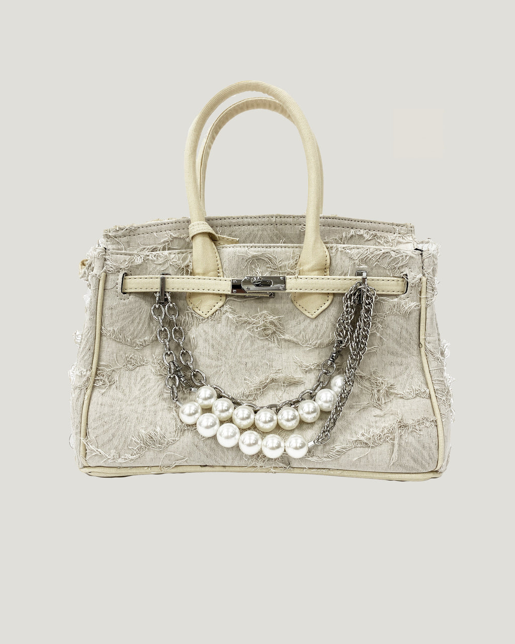 ivory ripped canvas & peals chain bag *pre-order*