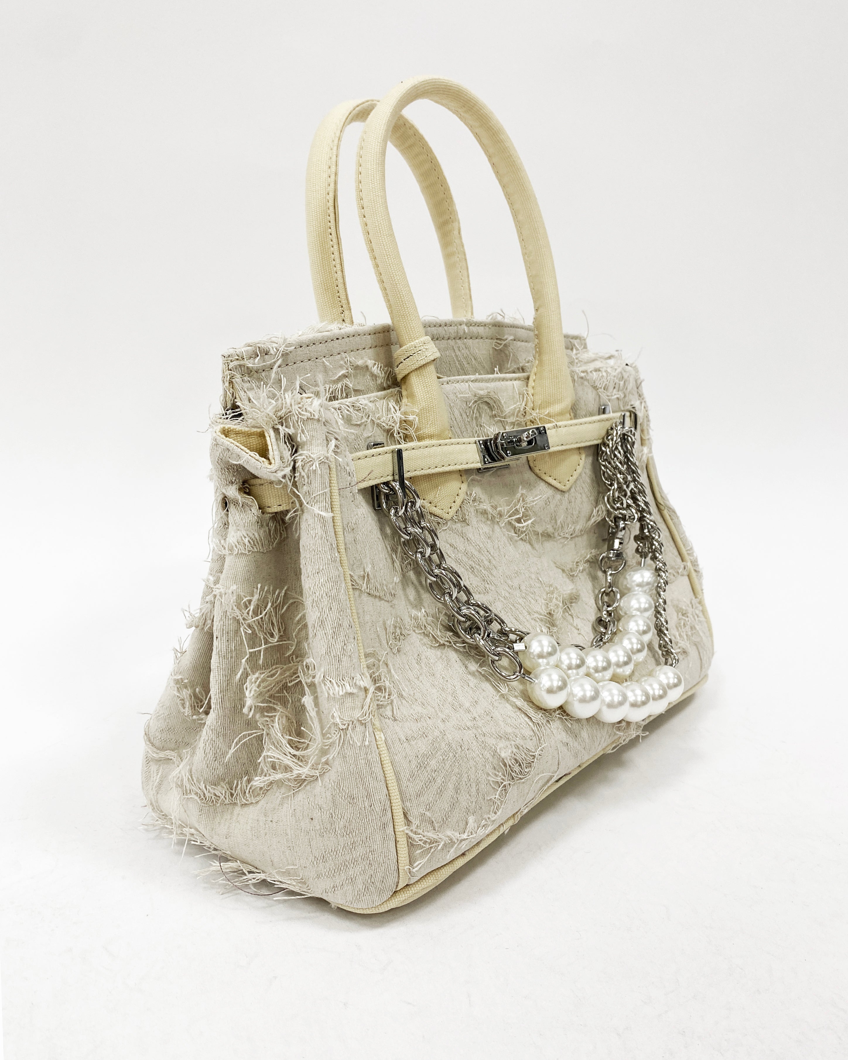 ivory ripped canvas & peals chain bag *pre-order*
