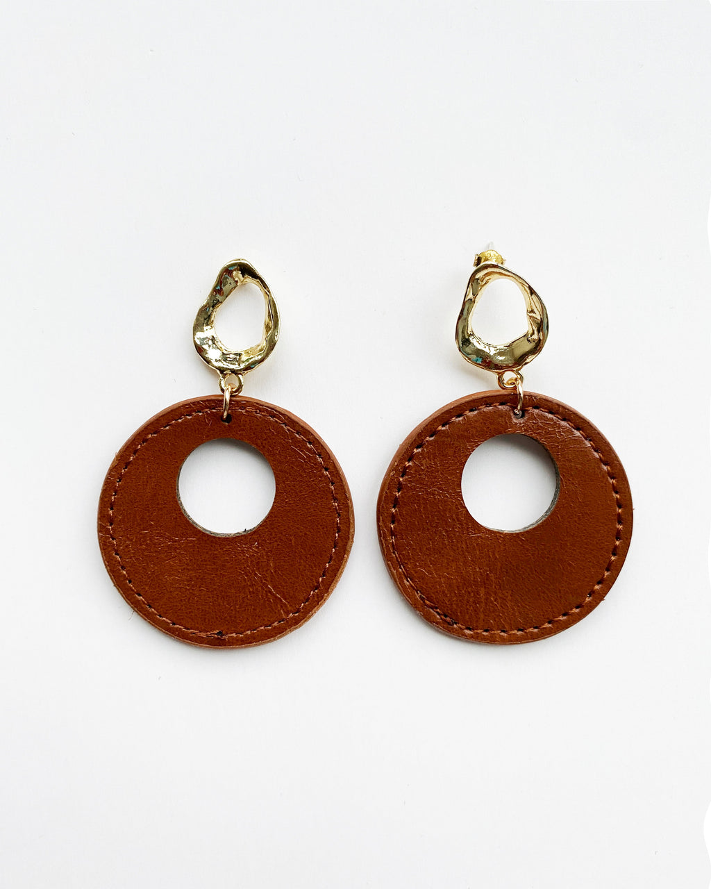 brown PU leather round earrings *pre-order*