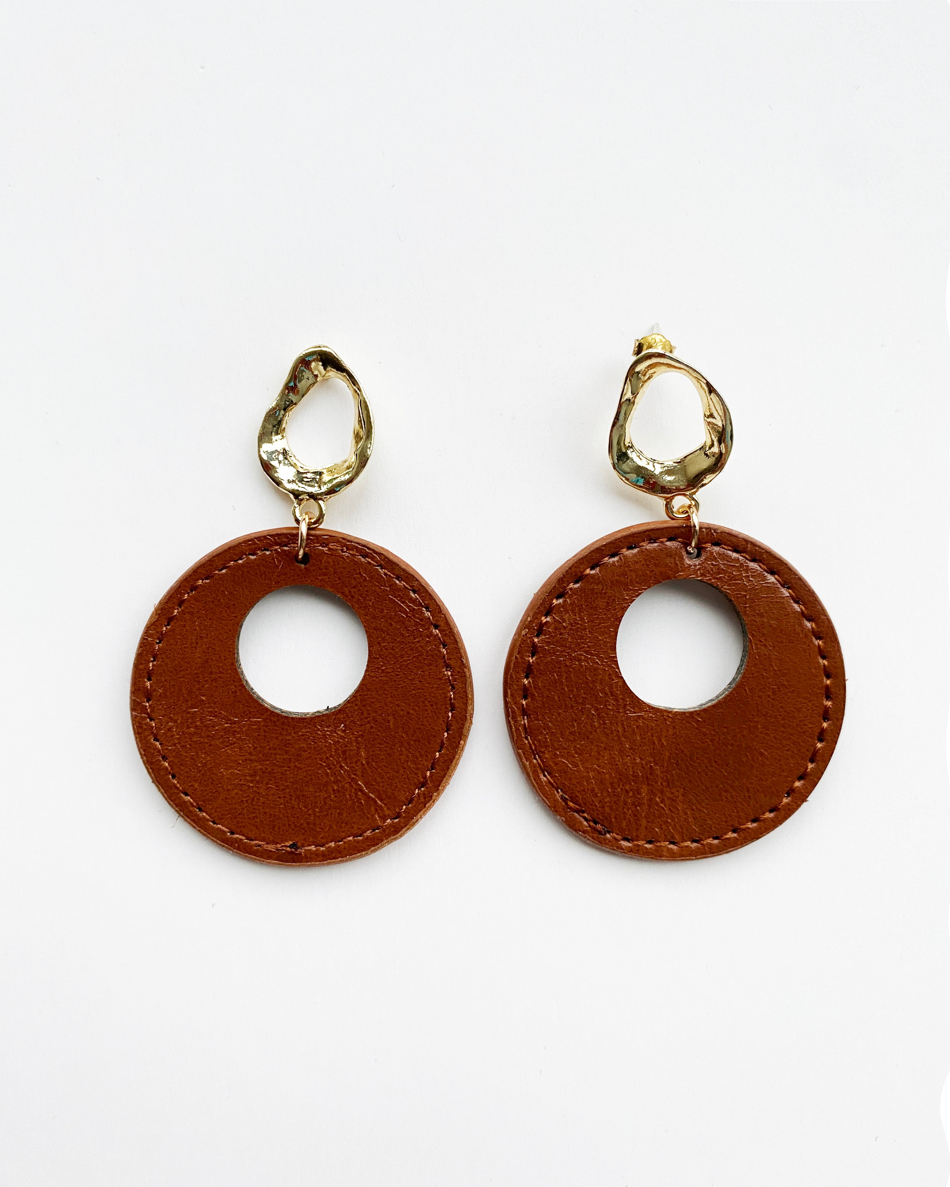 brown PU leather round earrings *pre-order*