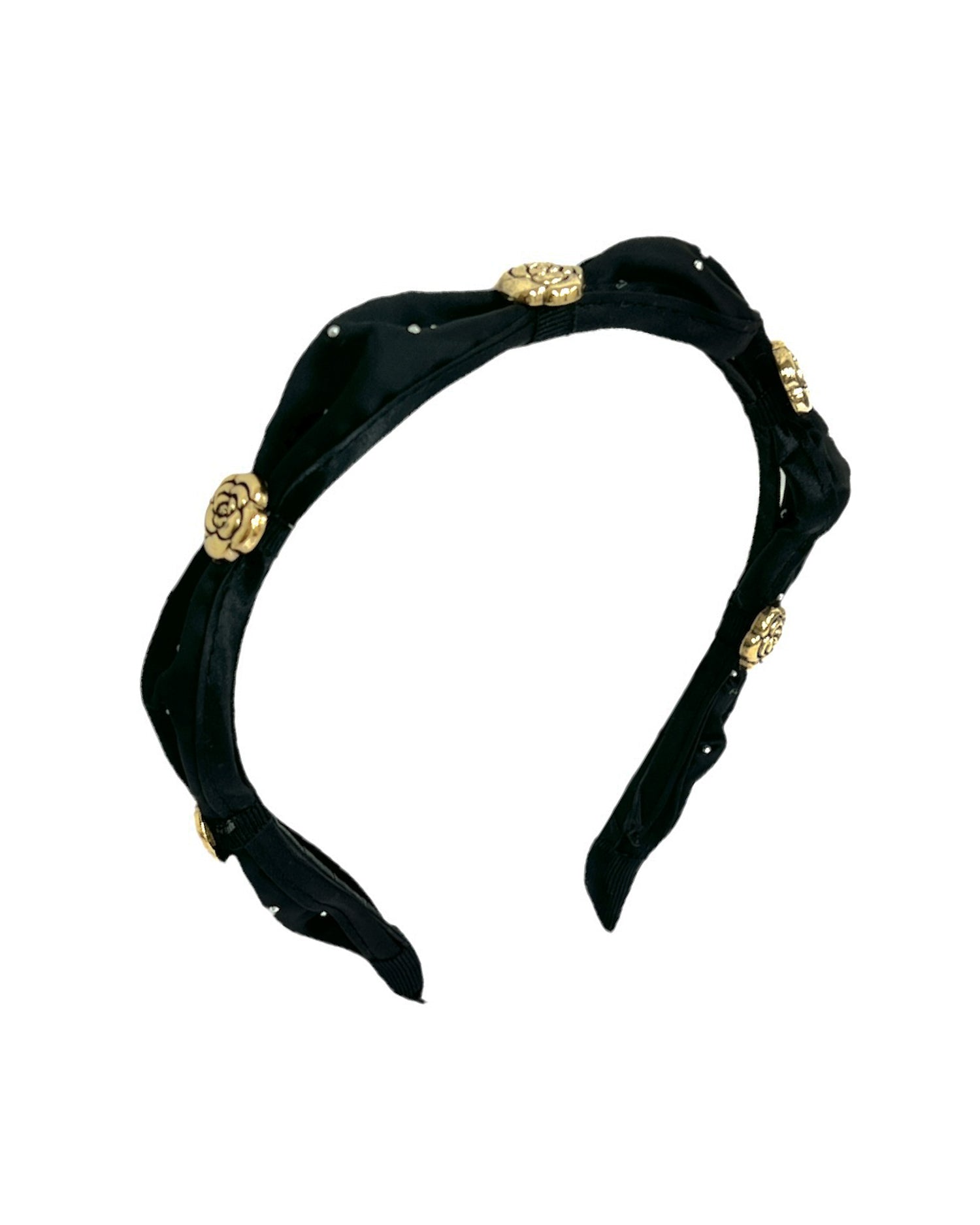 black studded fabric gold metal camilla flowers studded headband *pre-order*