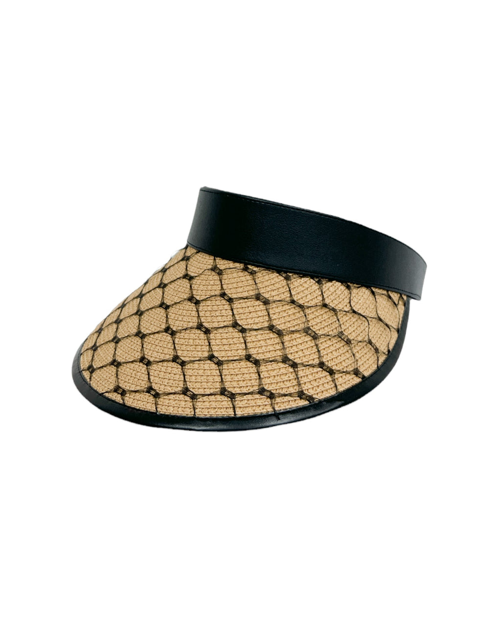 beige straw w/ lace & PU leather trim visor hat *pre-order*