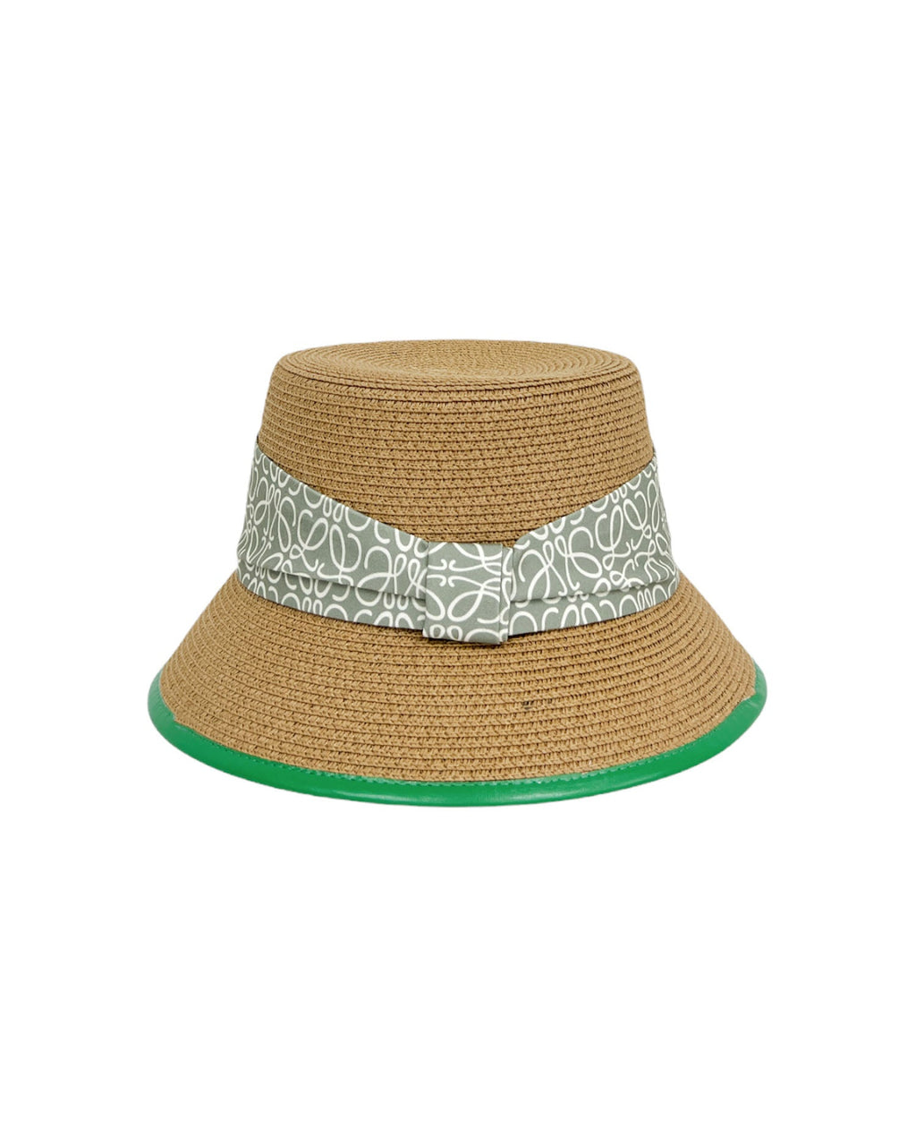 beige straw printed ribbon w/ green trim bucket hat *pre-order*