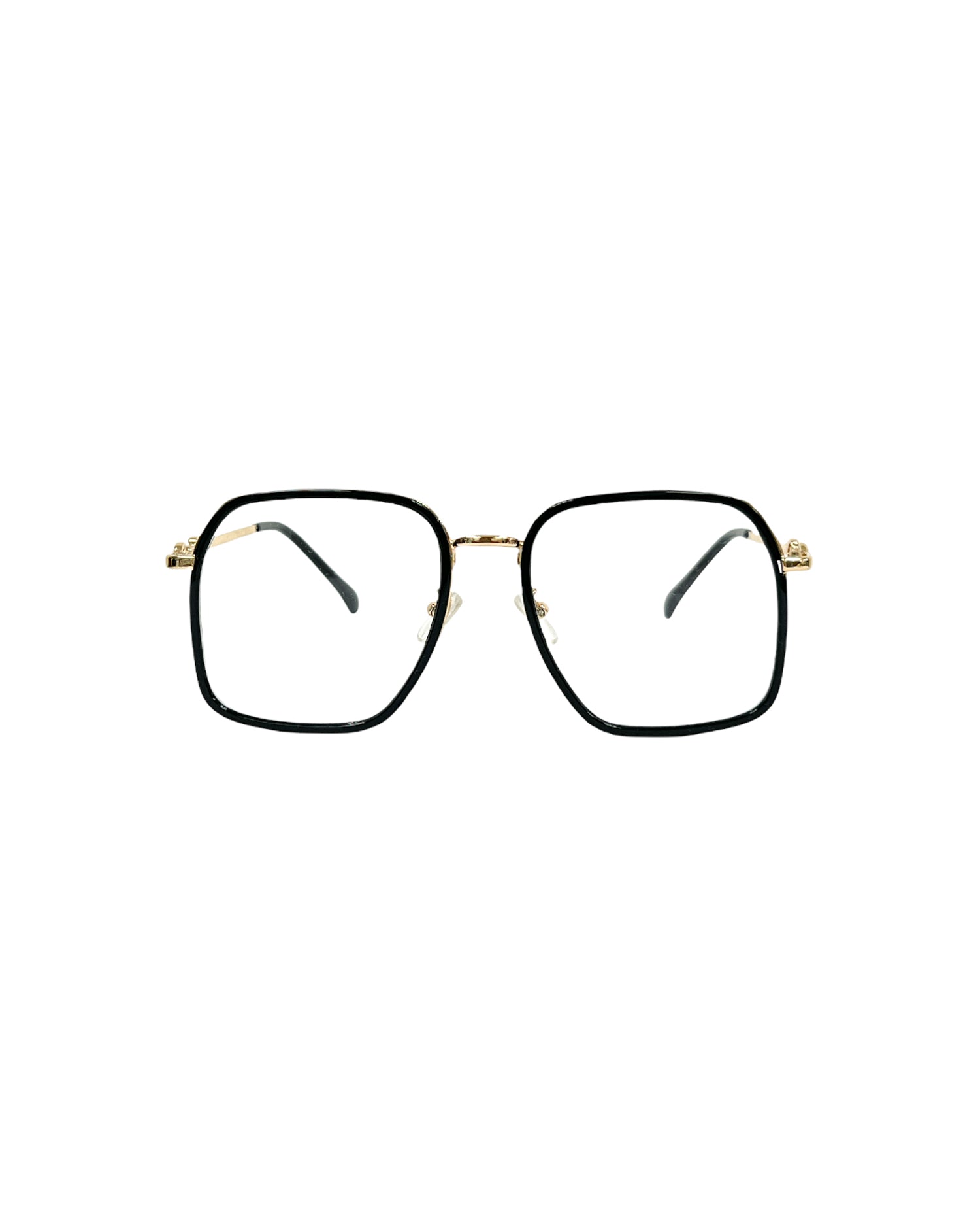 black frame with gold amrs clear lens glasses