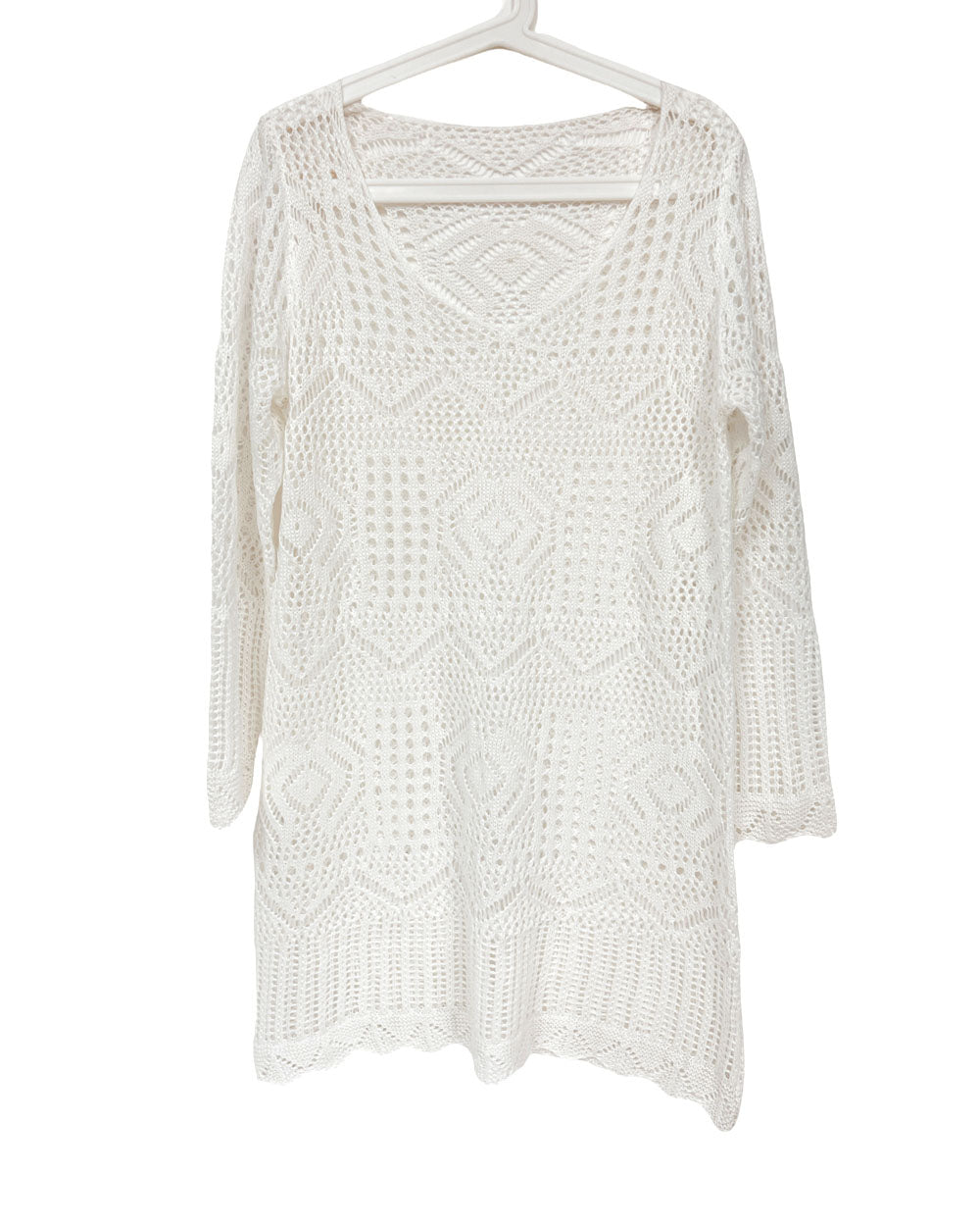 ivory scallop hem net knitted cover up dress *pre-order*