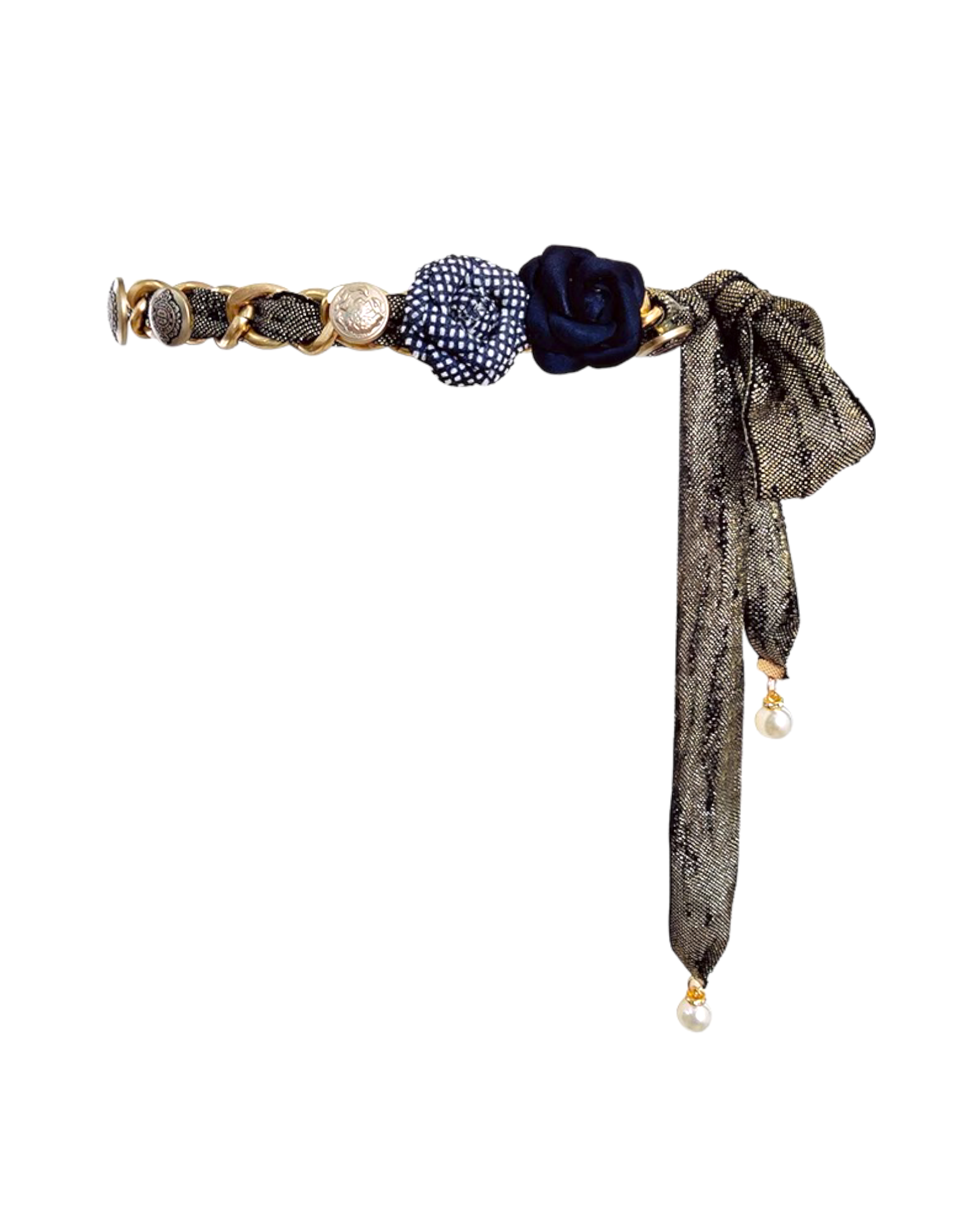 fabric flowers gold chain tie-up belt *pre-order*