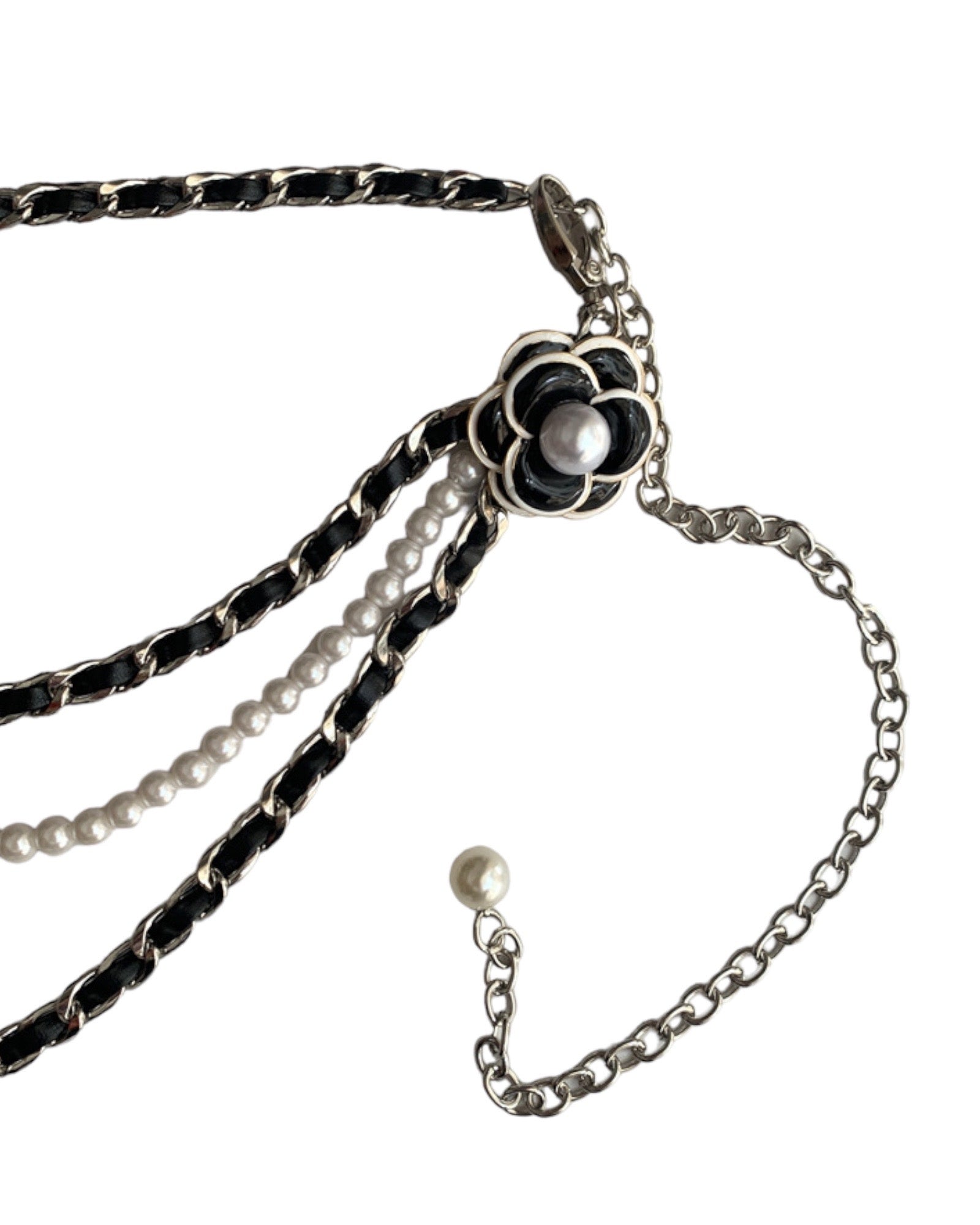 black pu leather chain flower belt chain *pre-order*