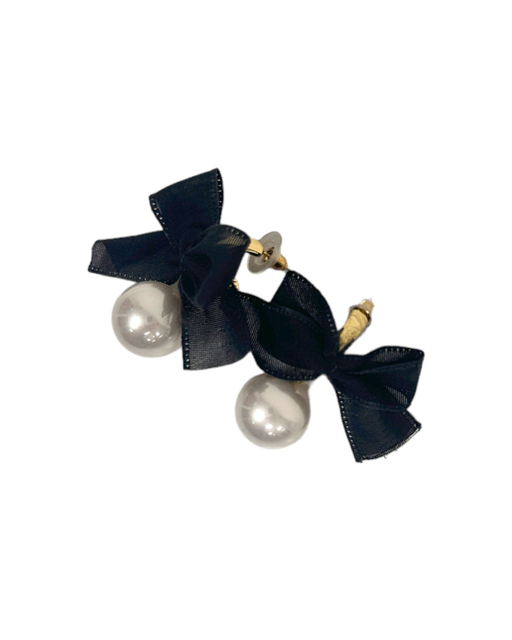 black fabric bows pearl earrings *pre-order*