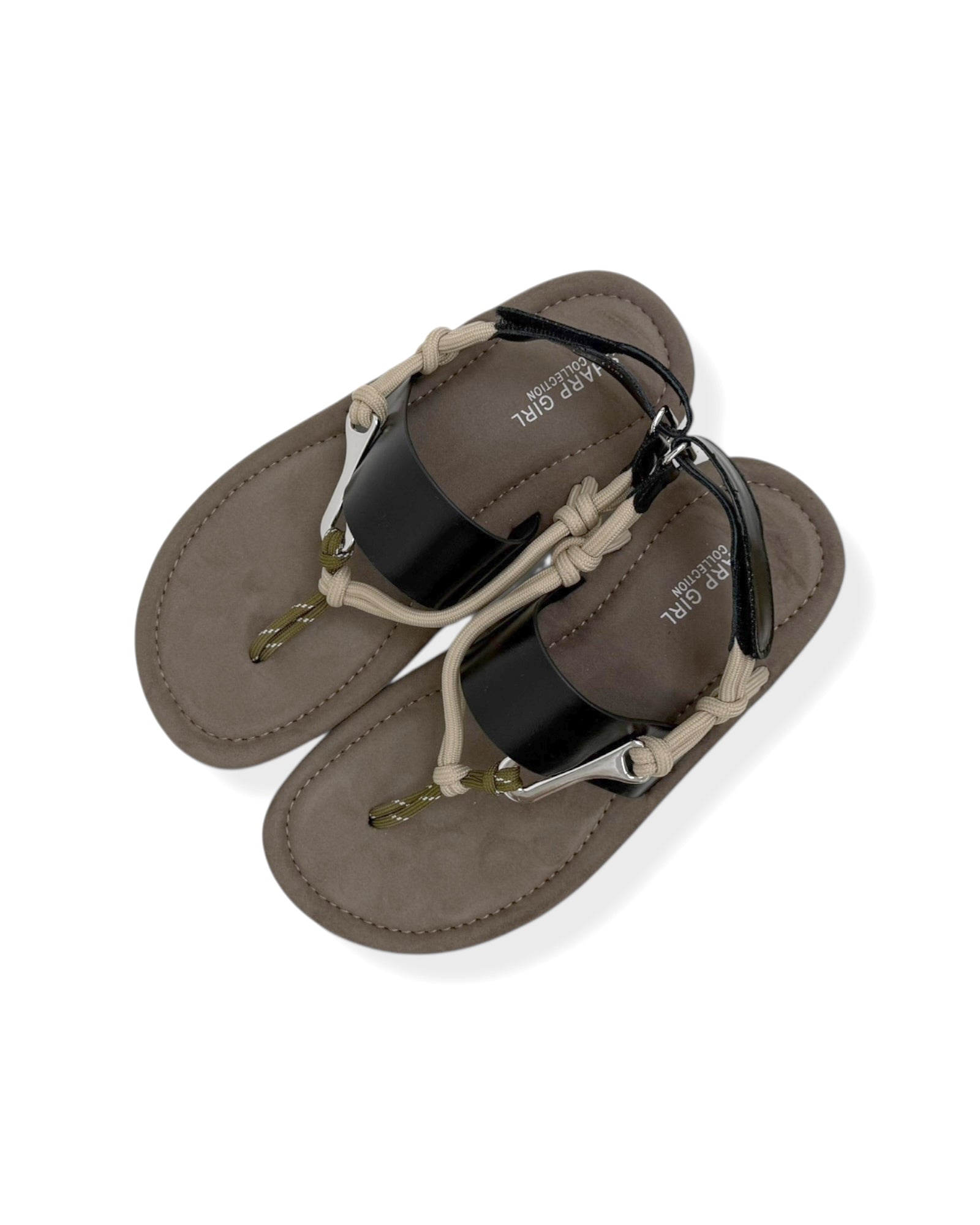 brown PU leather with rope & silver buckle sandals *pre-order*