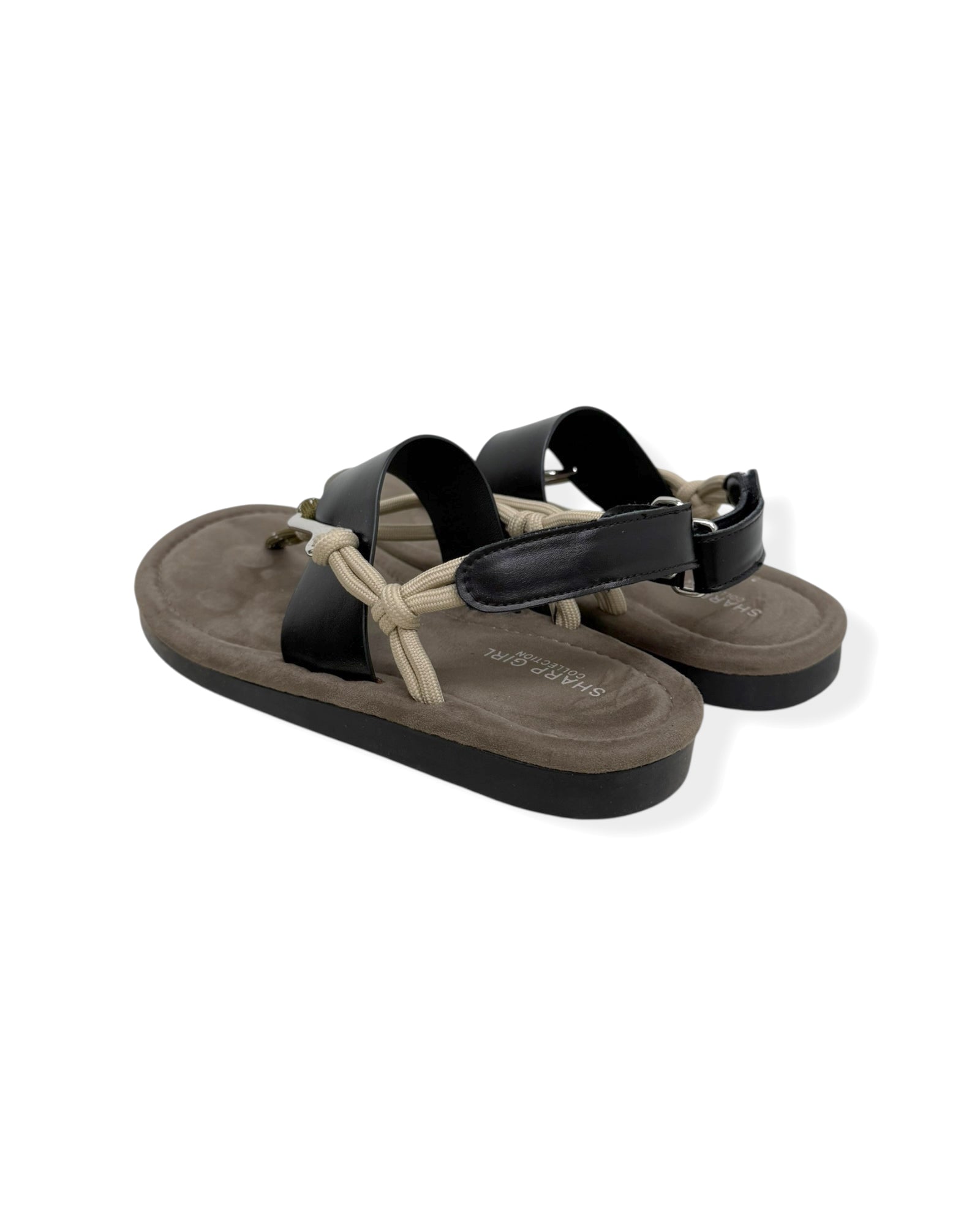 brown PU leather with rope & silver buckle sandals *pre-order*