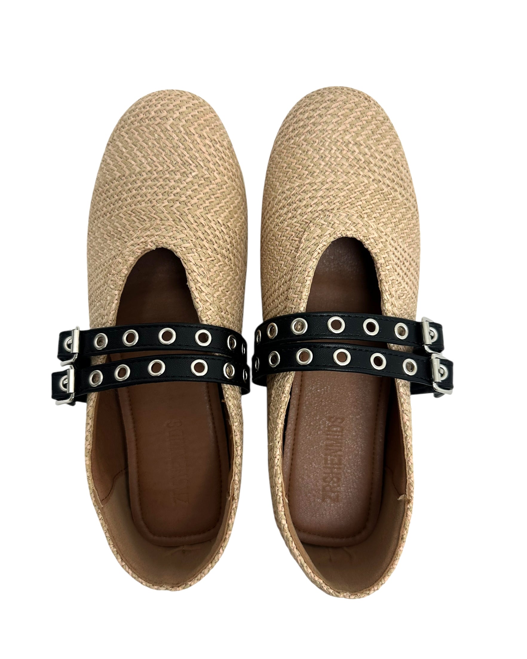 beige paper straw w/ pu leather straps flat shoes *pre-order*