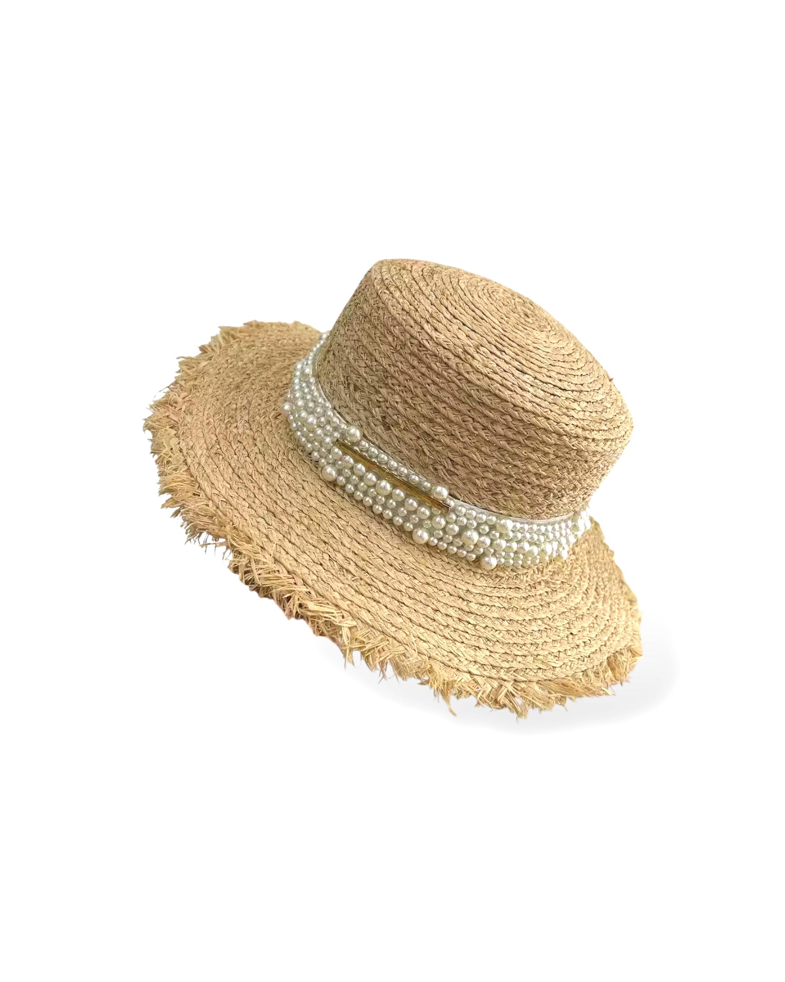 beige straw w/ pearls fadaro hat *pre-order*