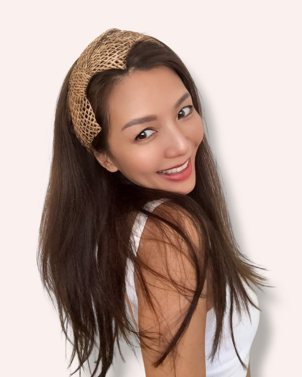 beige bow straw headband *pre-order*