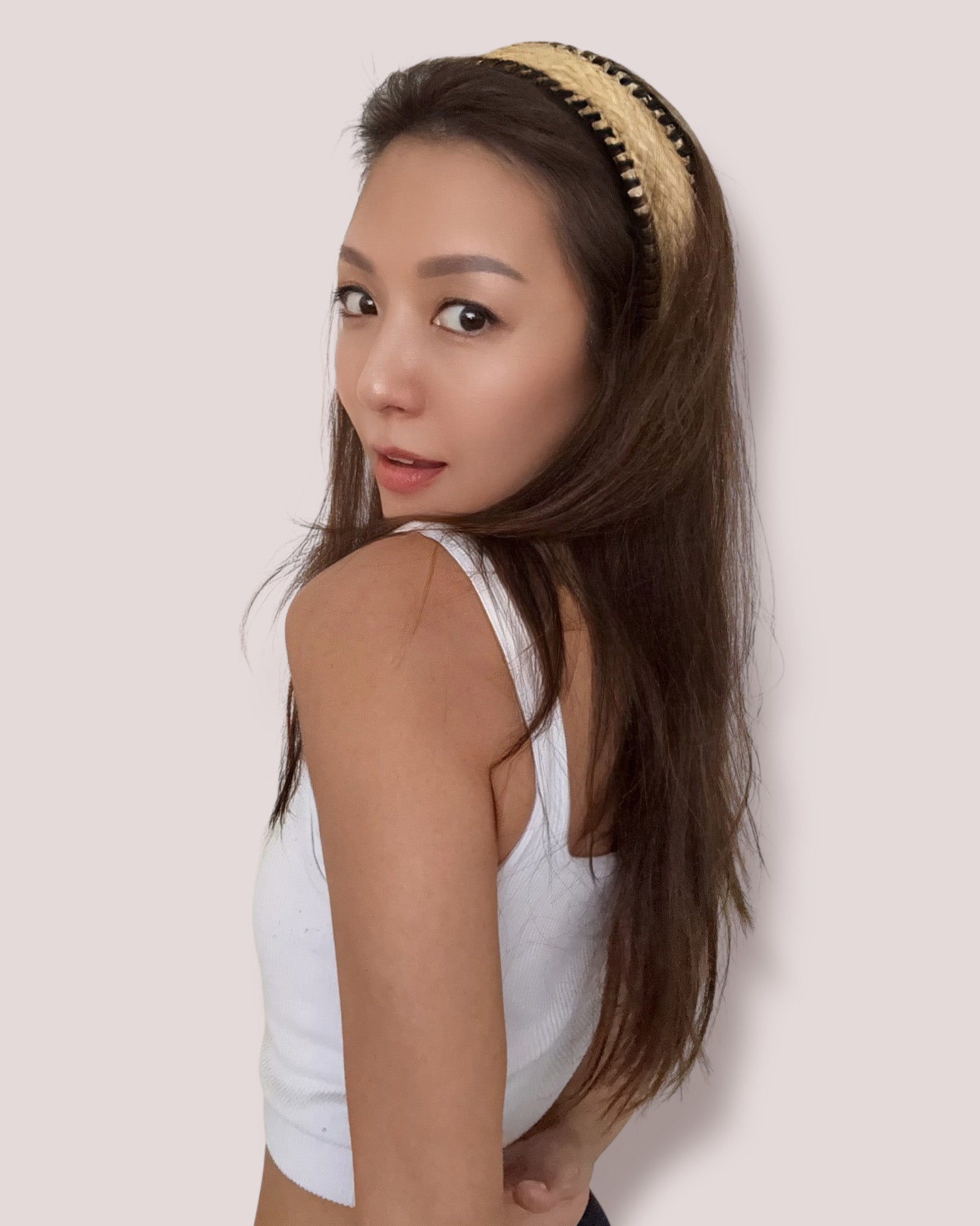beige straw w/ black trim headband *pre-order*