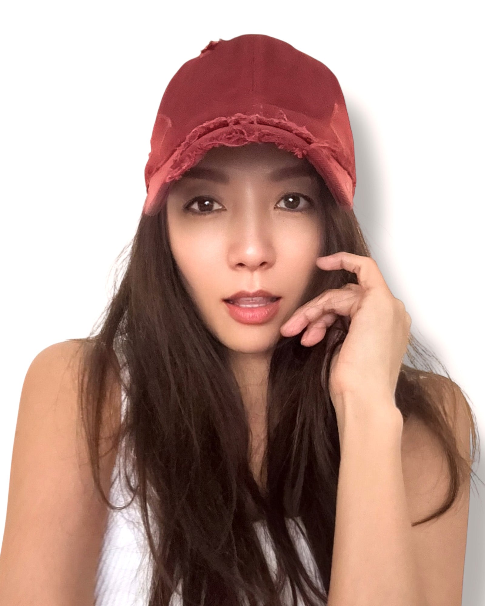 burgundy ripped denim cap *pre-order*