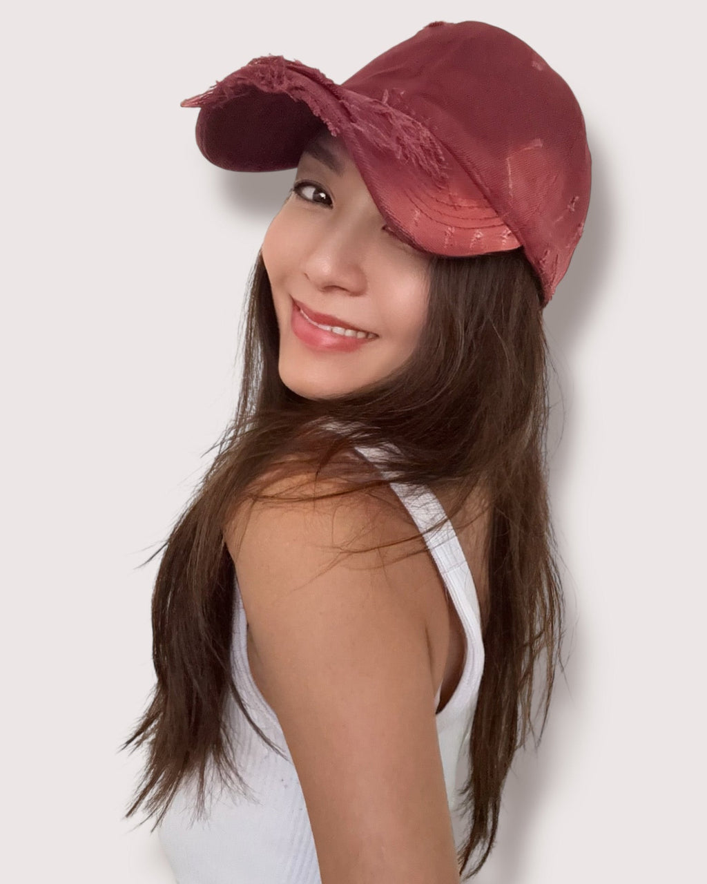 burgundy ripped denim cap *pre-order*