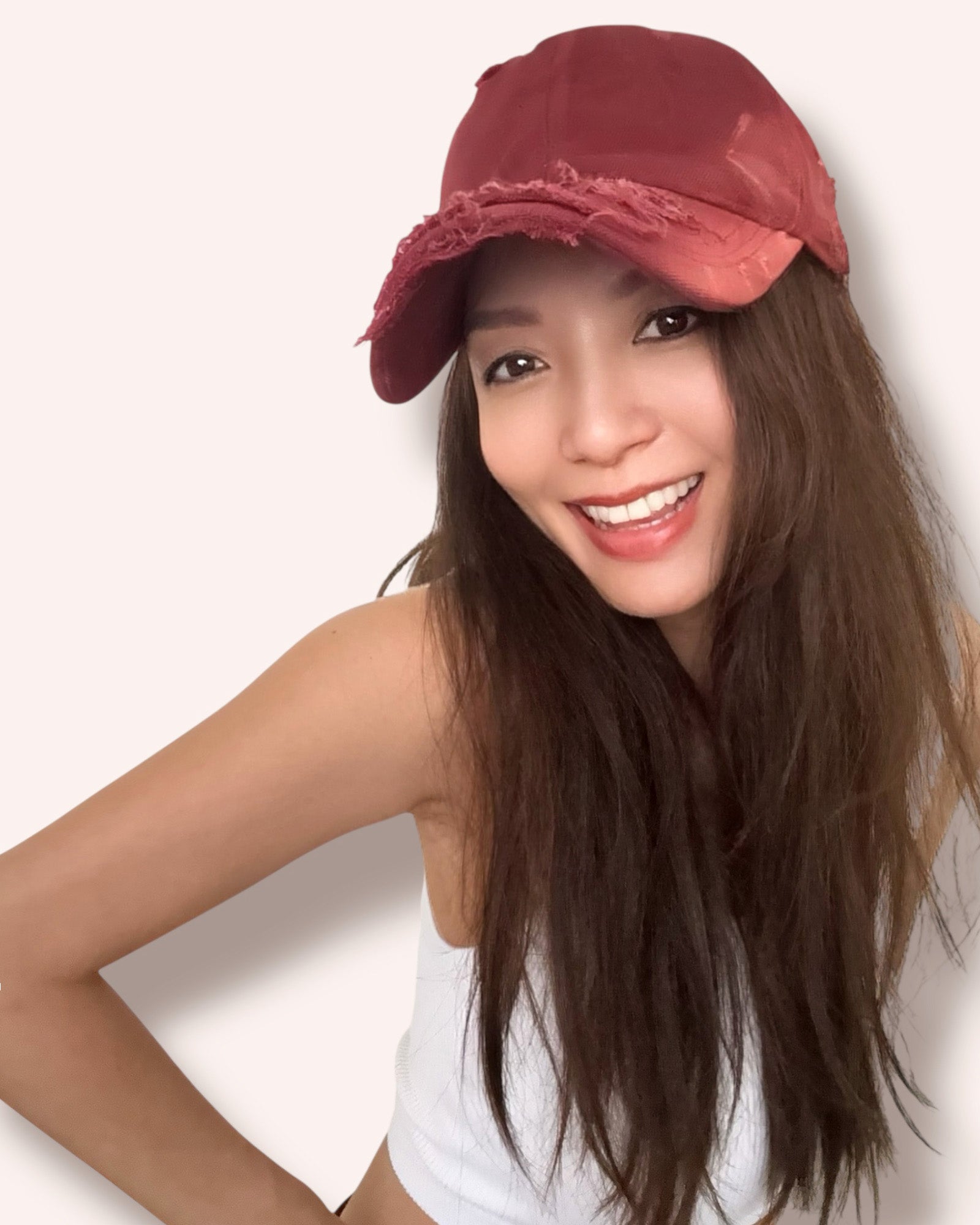 burgundy ripped denim cap *pre-order*