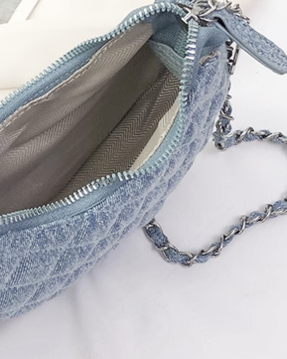 denim quilted silver chain strap handbag *pre-order*